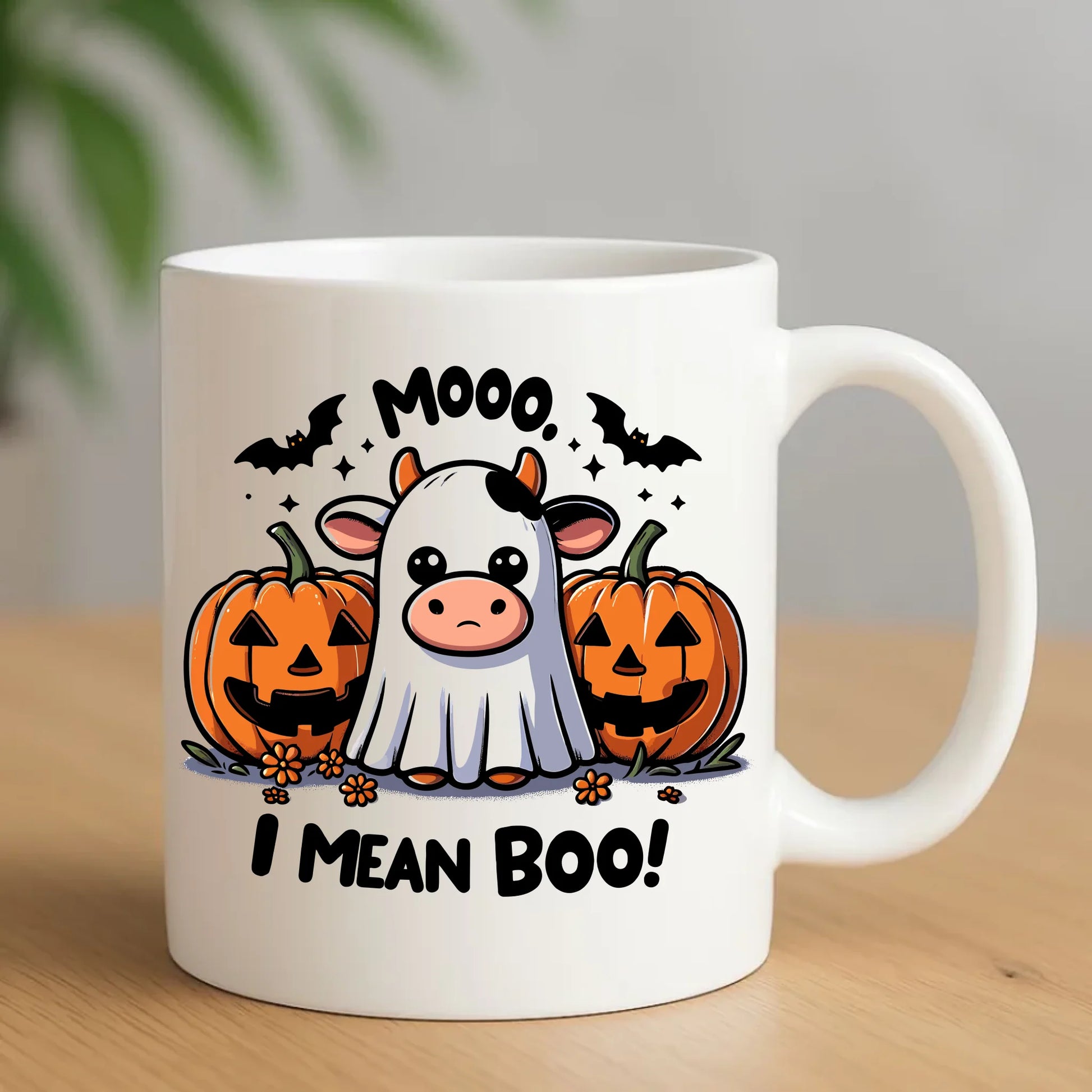 Kubek na Halloween - Mooo I mean Boo! - z dynią i duchem HL14 - StoryCups.pl