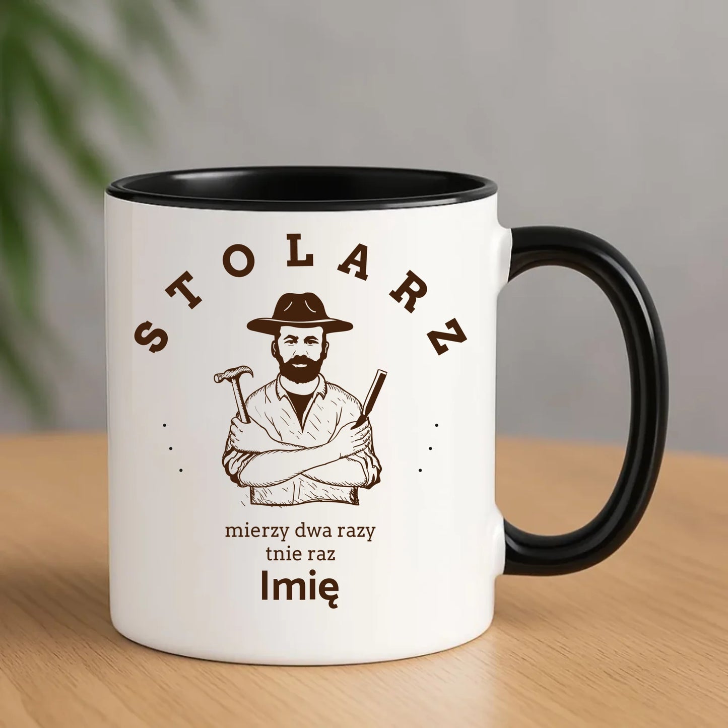 Stolarz mierzy dwa razy tnie raz | Kubek z imieniem dla stolarza ZS02 - StoryCups.pl
