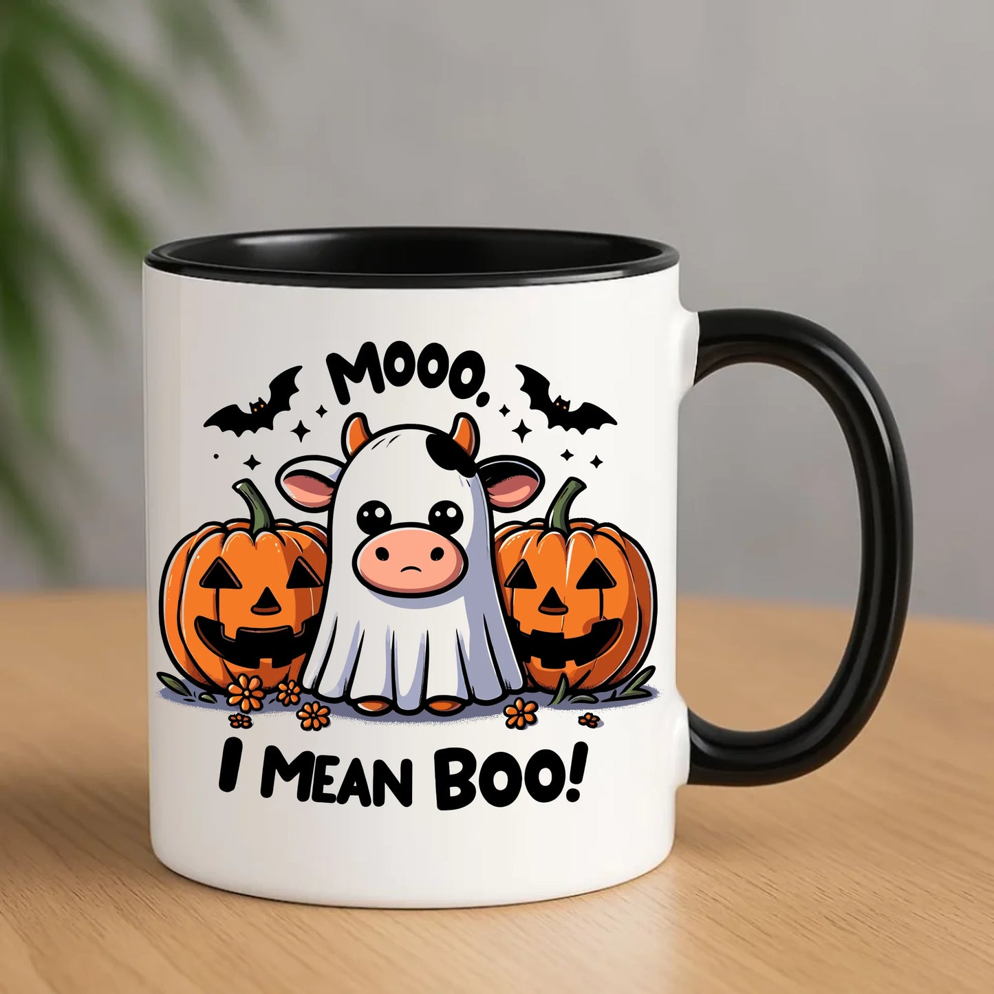 Kubek na Halloween - Mooo I mean Boo! - z dynią i duchem HL14 - StoryCups.pl