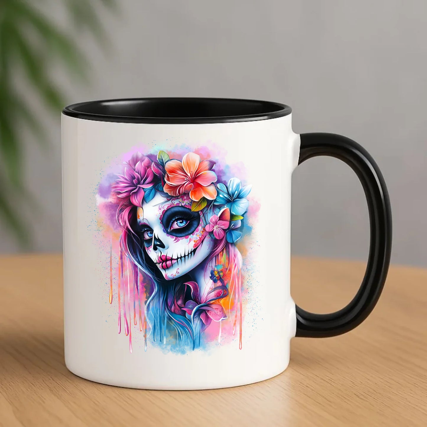 Kubek Halloween - kolorowa czaszka z kwiatami La Muerte HL05 - StoryCups.pl