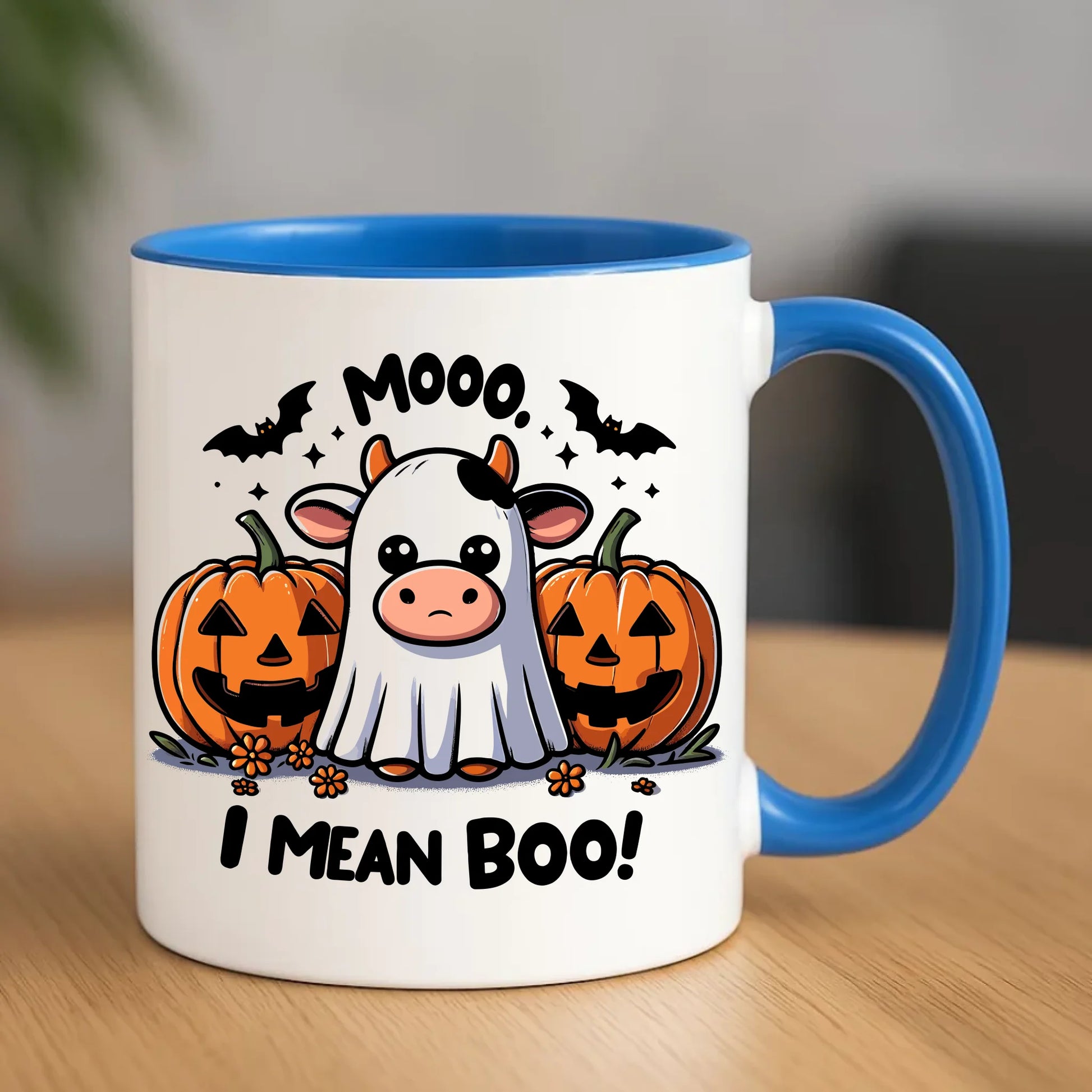 Kubek na Halloween - Mooo I mean Boo! - z dynią i duchem HL14 - StoryCups.pl