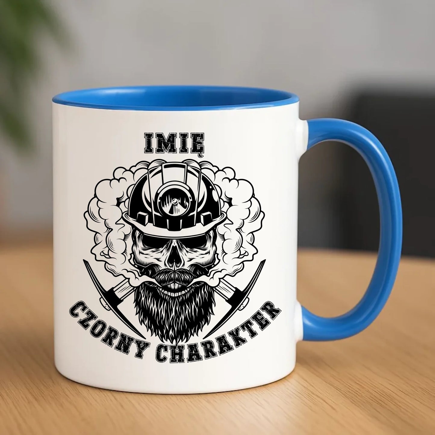 Ceramiczny niebieski kubek z nadrukiem na prezent