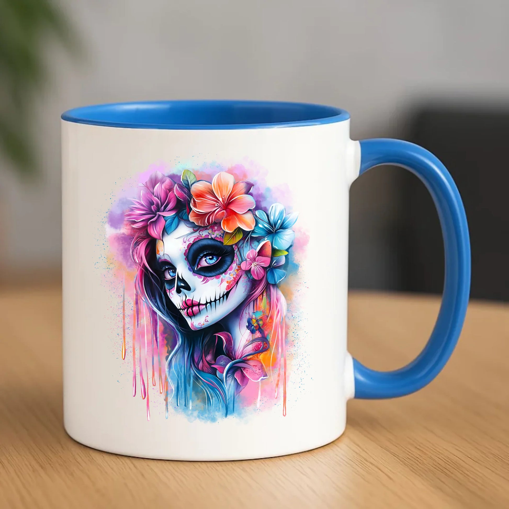 Kubek Halloween - kolorowa czaszka z kwiatami La Muerte HL05 - StoryCups.pl