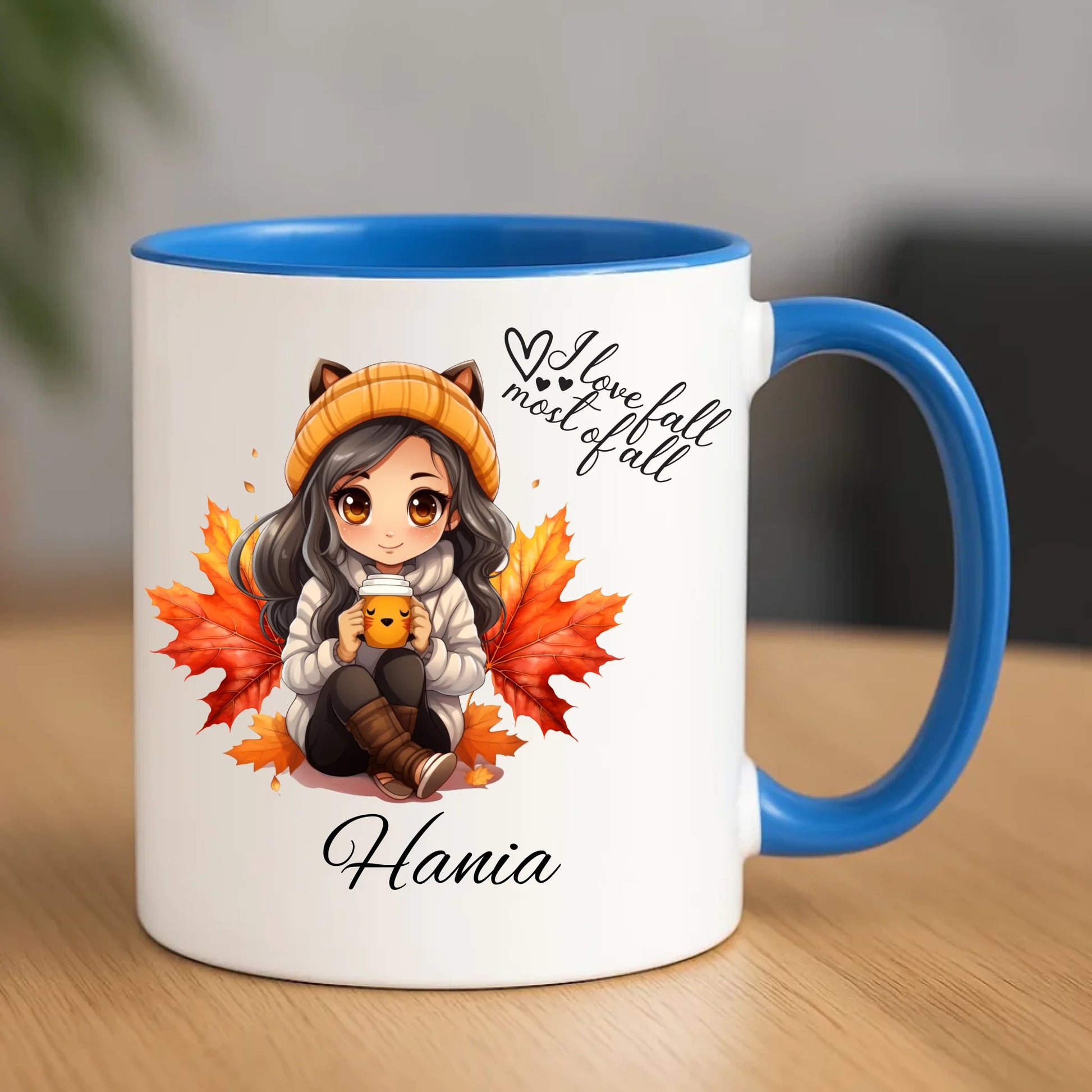 Ceramiczny niebieski kubek z nadrukiem na prezent