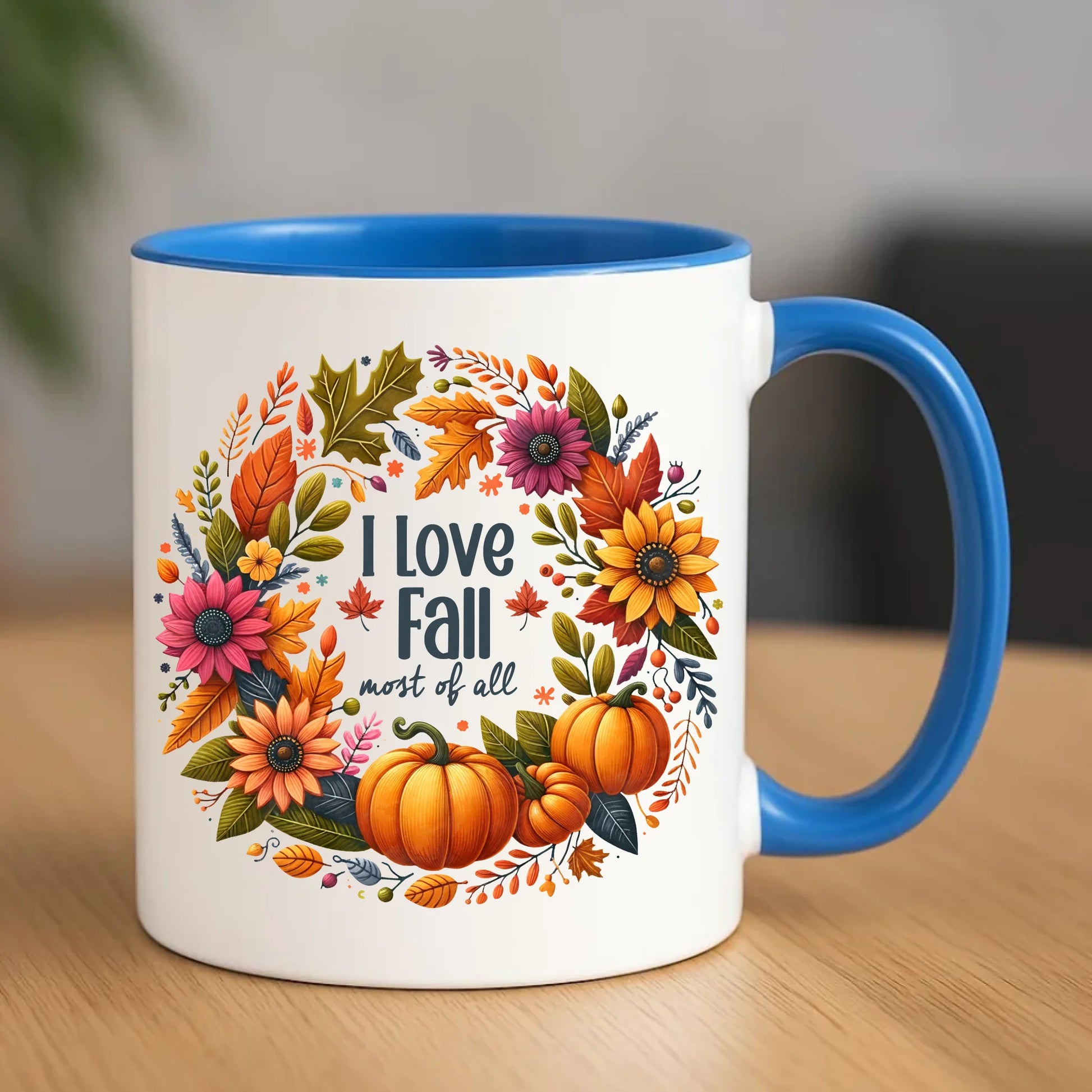 Kubek jesienny jesienny - Kocham jesień - dynia z liśćmi JS03 - StoryCups.pl