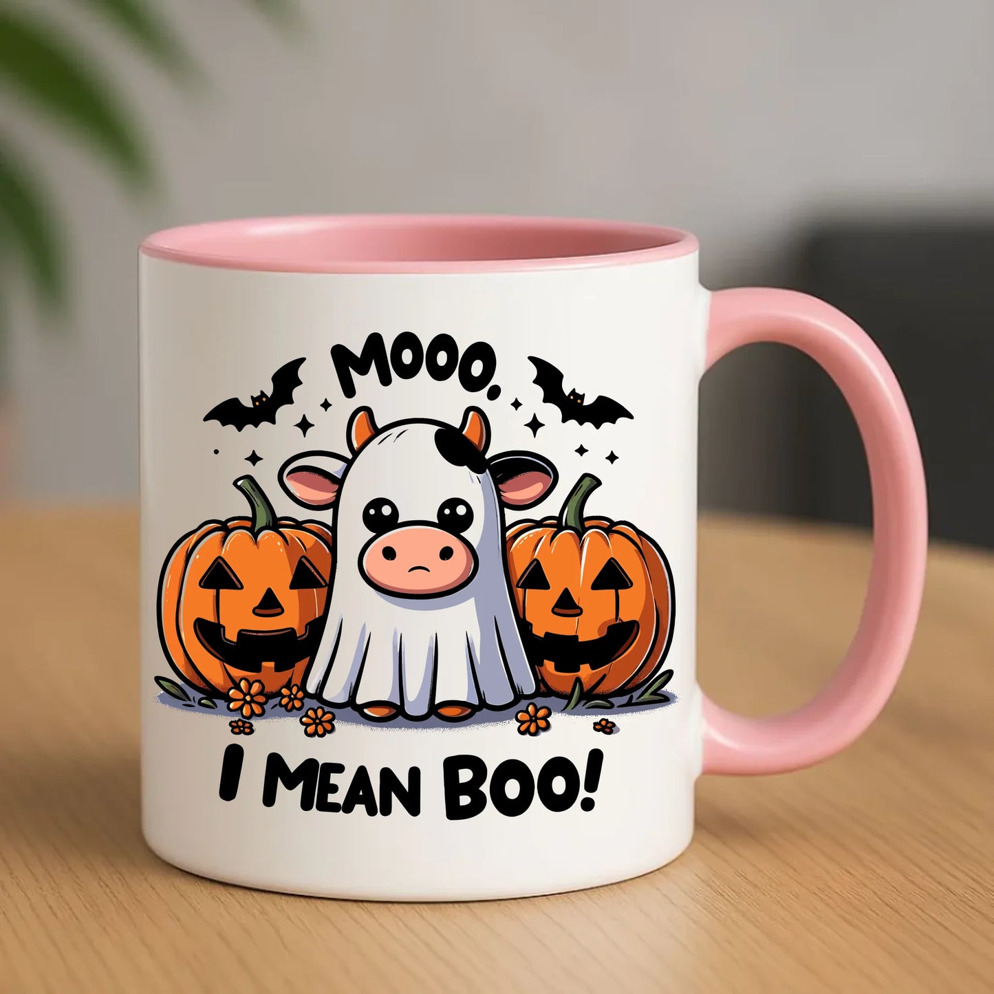 Kubek na Halloween - Mooo I mean Boo! - z dynią i duchem HL14 - StoryCups.pl