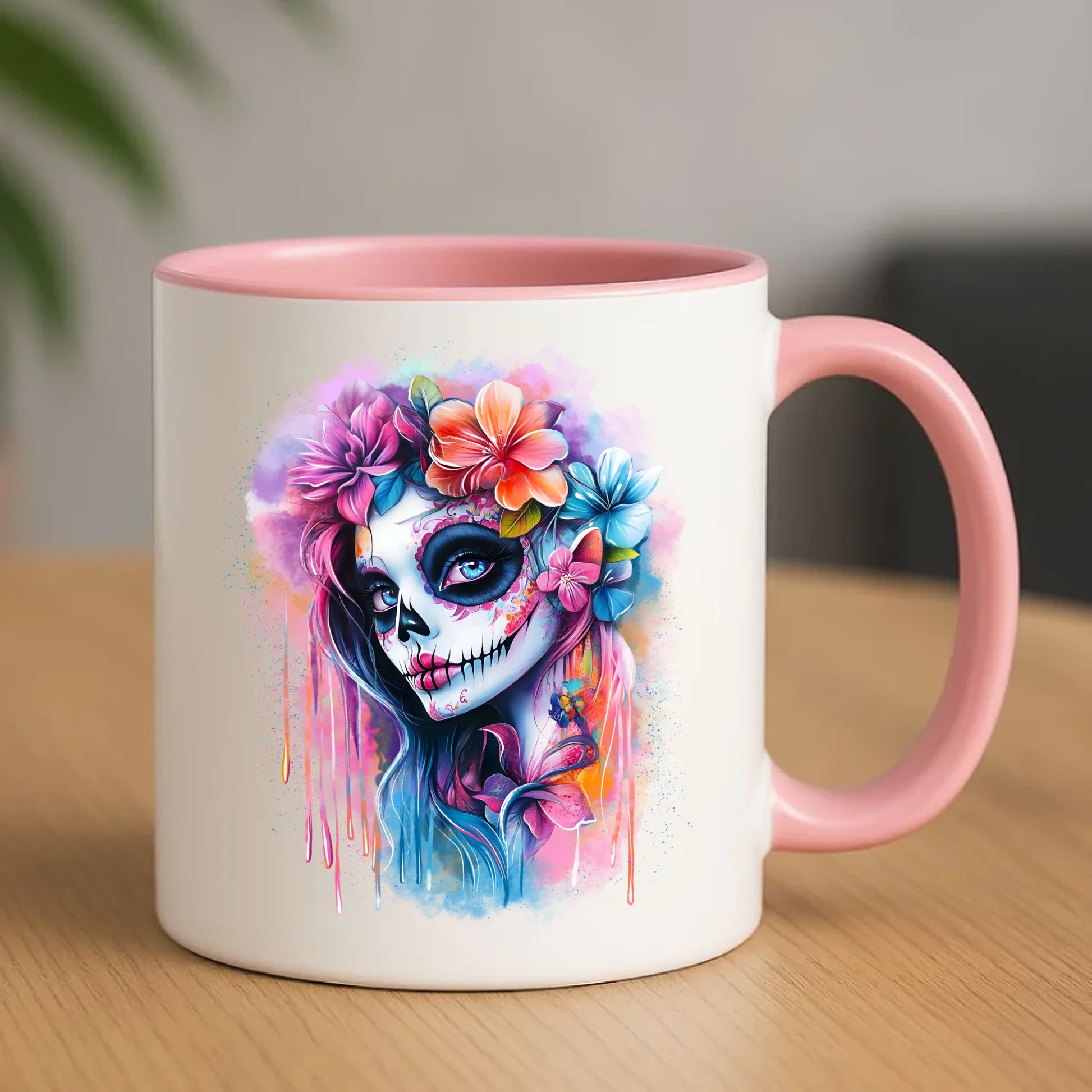 Kubek Halloween - kolorowa czaszka z kwiatami La Muerte HL05 - StoryCups.pl