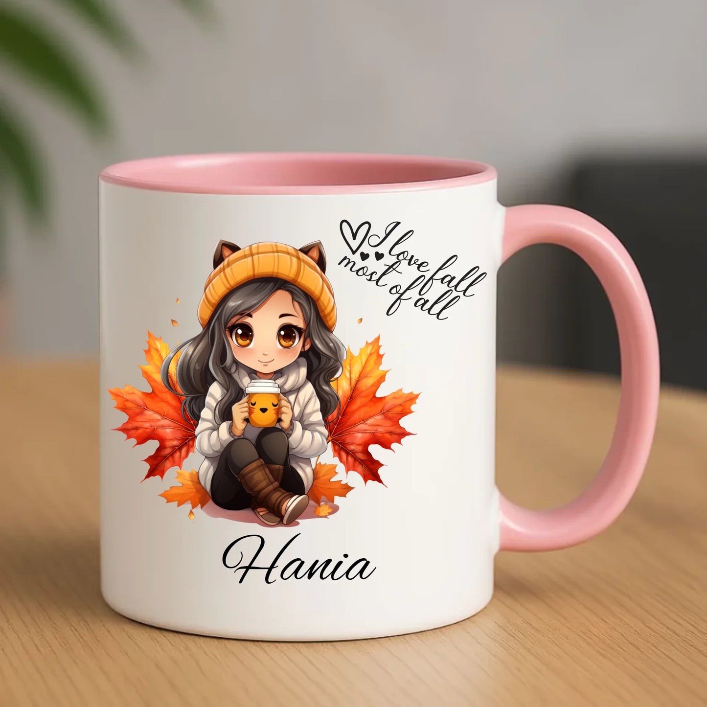 Ceramiczny różowy kubek z nadrukiem na prezent