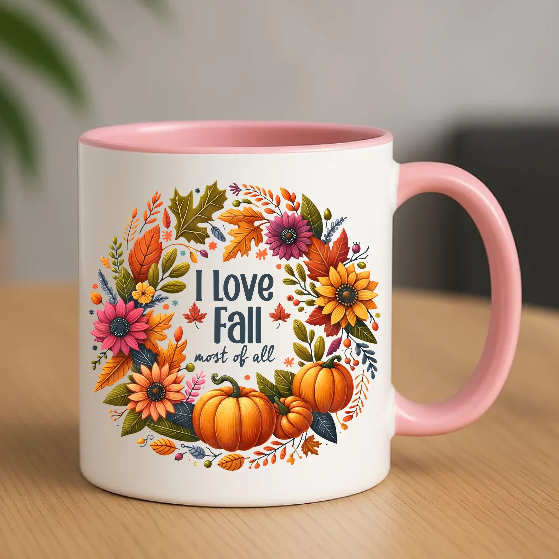 Kubek jesienny jesienny - Kocham jesień - dynia z liśćmi JS03 - StoryCups.pl