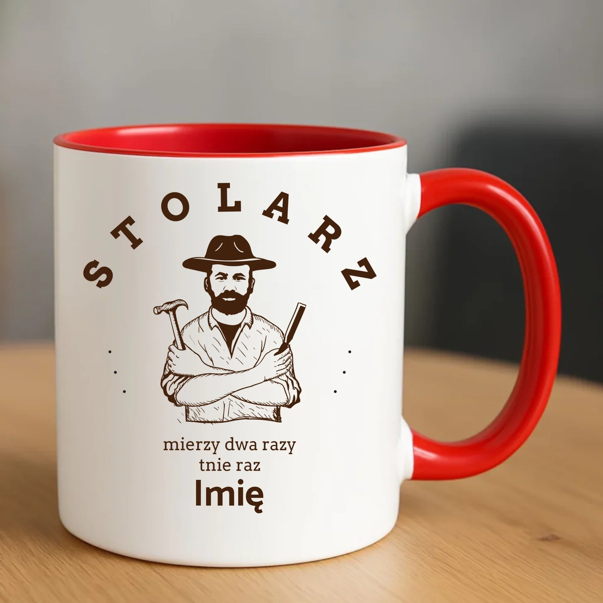 Stolarz mierzy dwa razy tnie raz | Kubek z imieniem dla stolarza ZS02 - StoryCups.pl