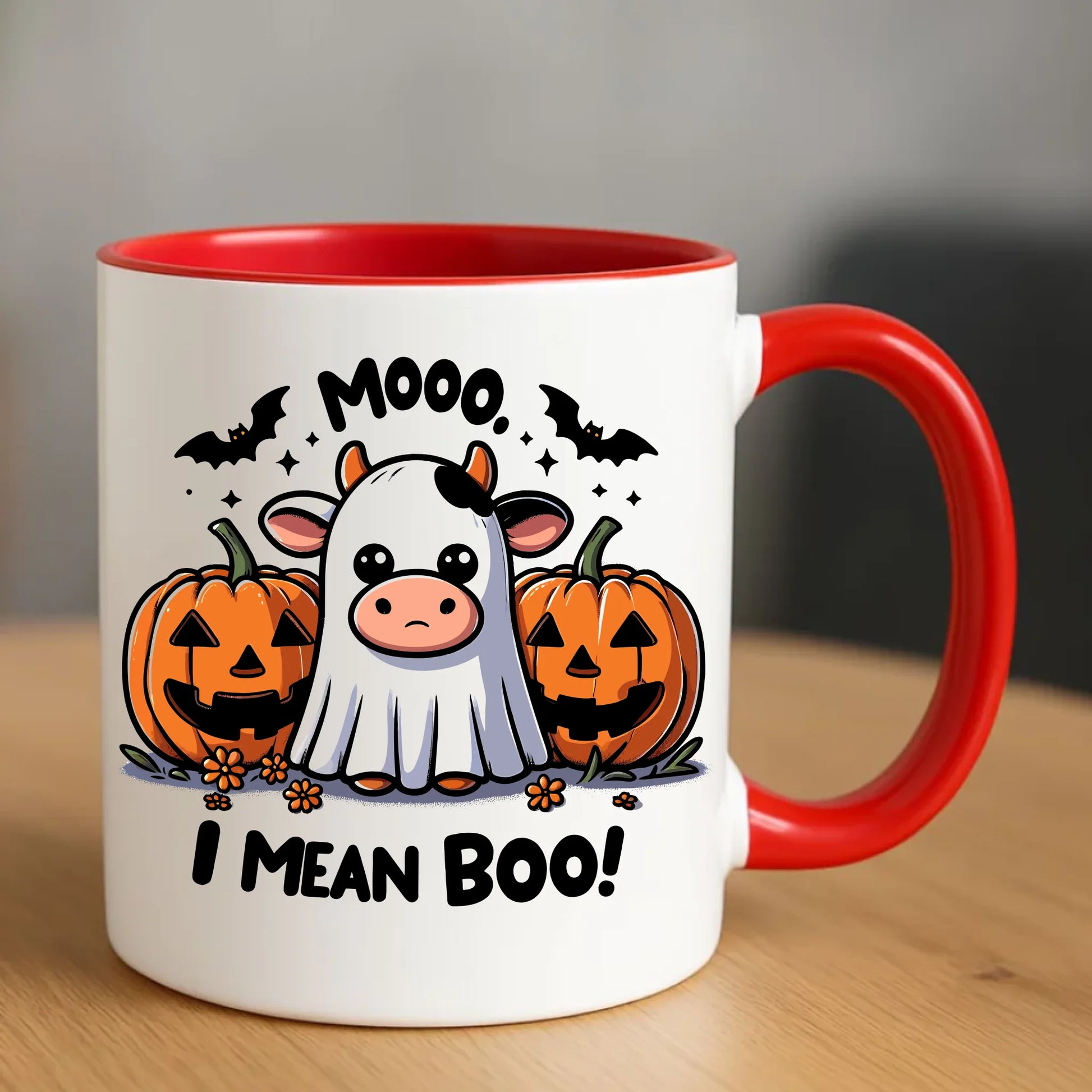 Kubek na Halloween - Mooo I mean Boo! - z dynią i duchem HL14 - StoryCups.pl