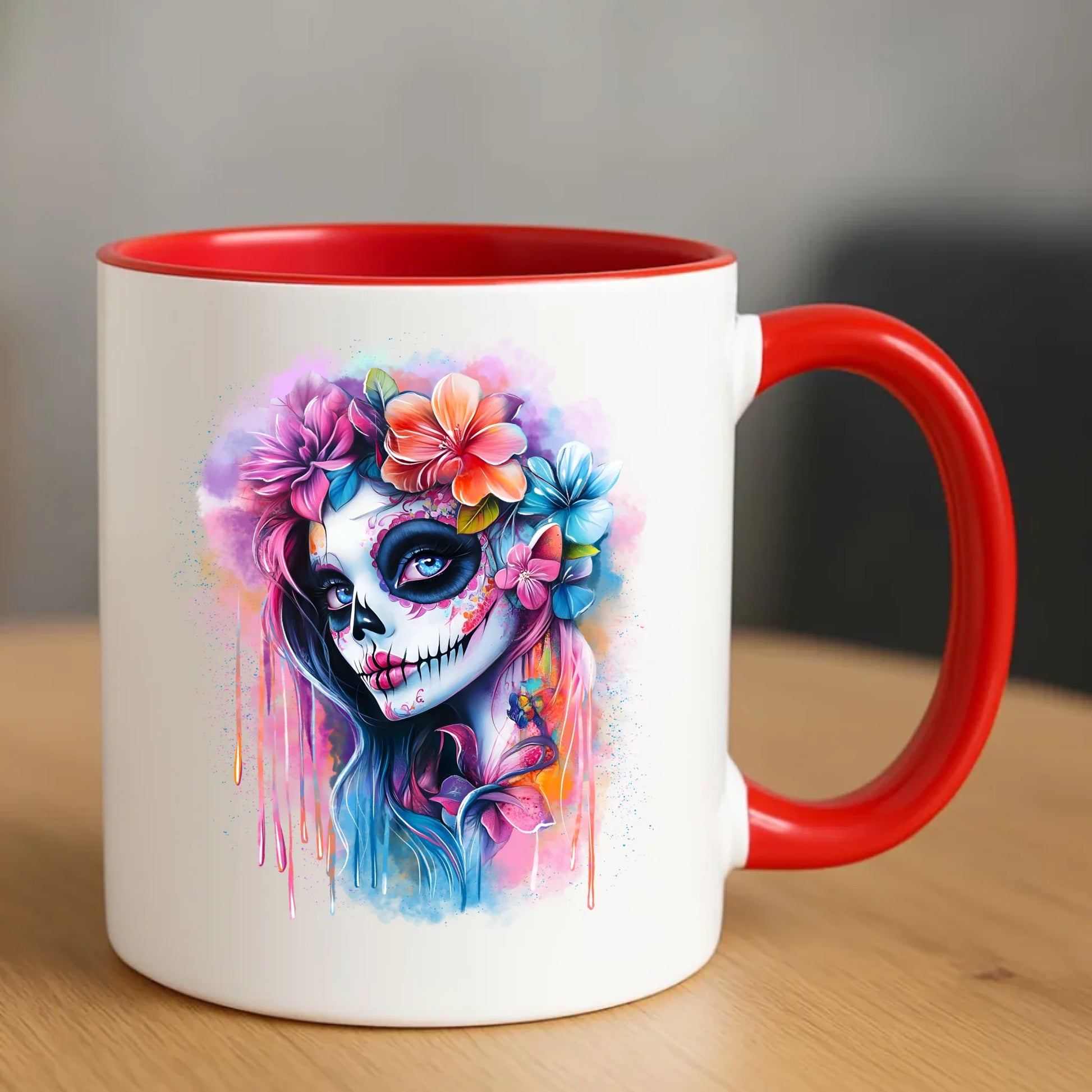 Kubek Halloween - kolorowa czaszka z kwiatami La Muerte HL05 - StoryCups.pl