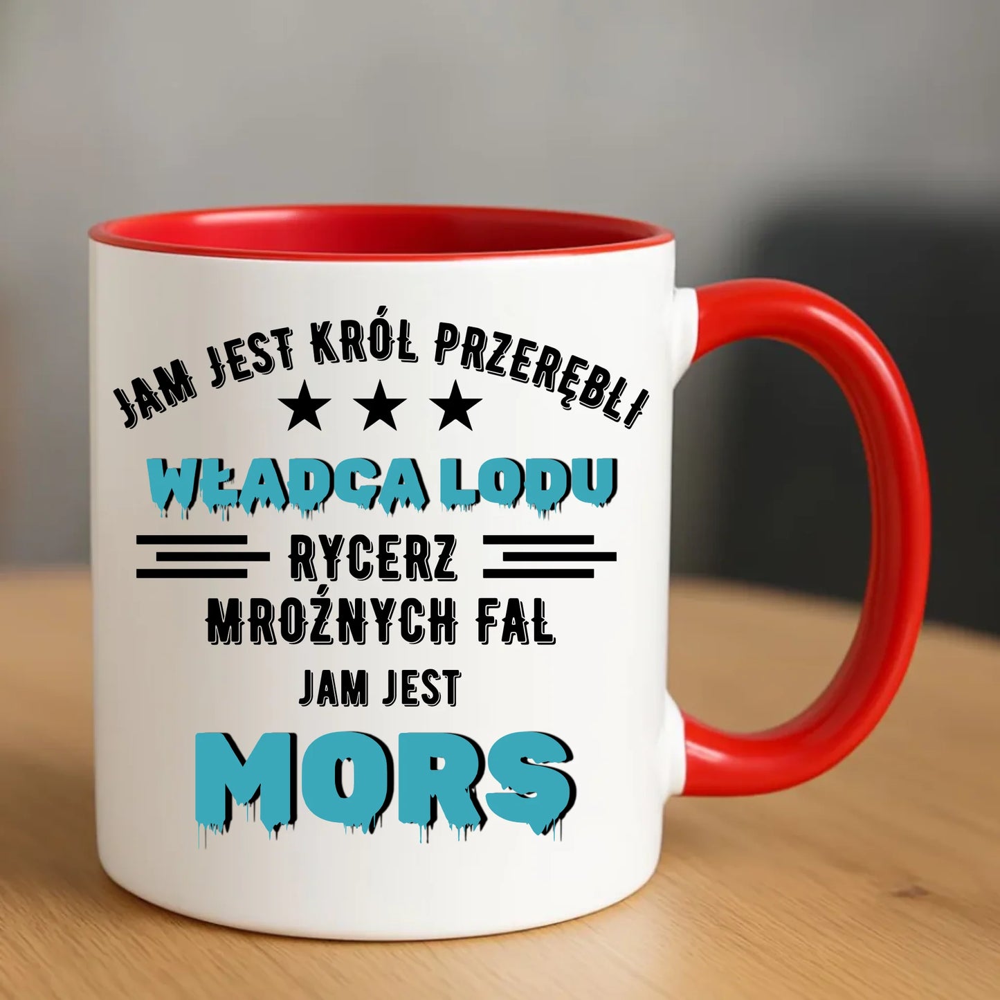 Ceramiczny czerwony kubek z nadrukiem na prezent