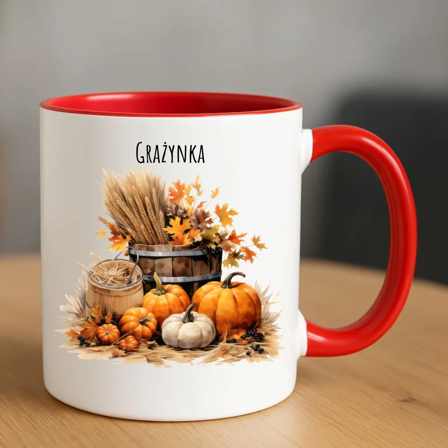 Ceramiczny czerwony kubek z nadrukiem na prezent