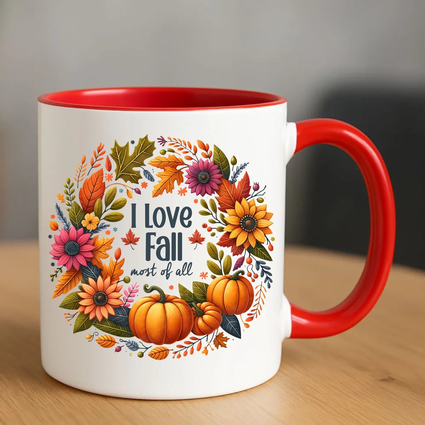 Kubek jesienny jesienny - Kocham jesień - dynia z liśćmi JS03 - StoryCups.pl