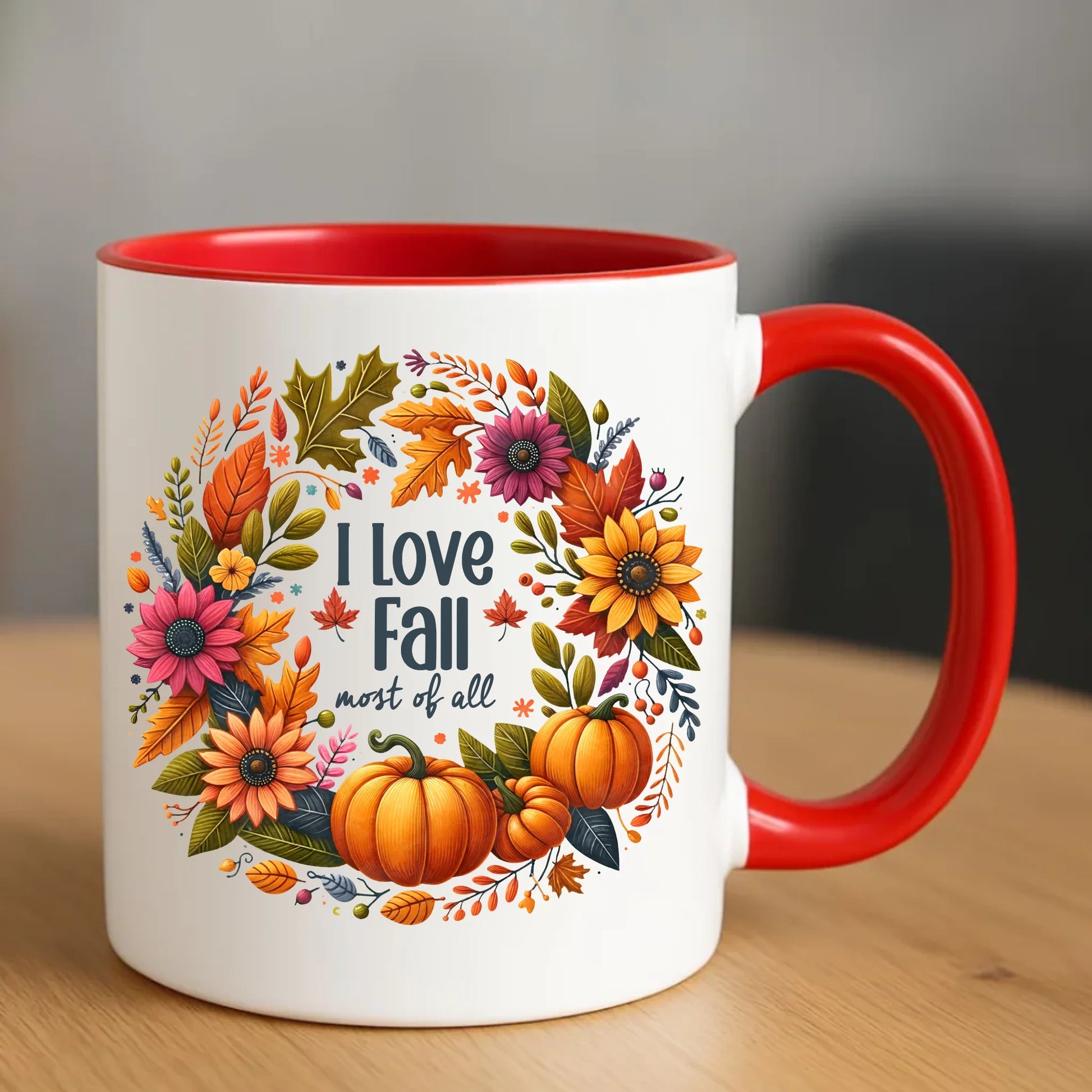 Kubek jesienny jesienny - Kocham jesień - dynia z liśćmi JS03 - StoryCups.pl