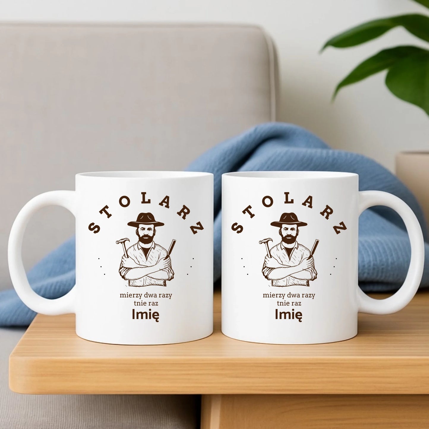 Stolarz mierzy dwa razy tnie raz | Kubek z imieniem dla stolarza ZS02 - StoryCups.pl