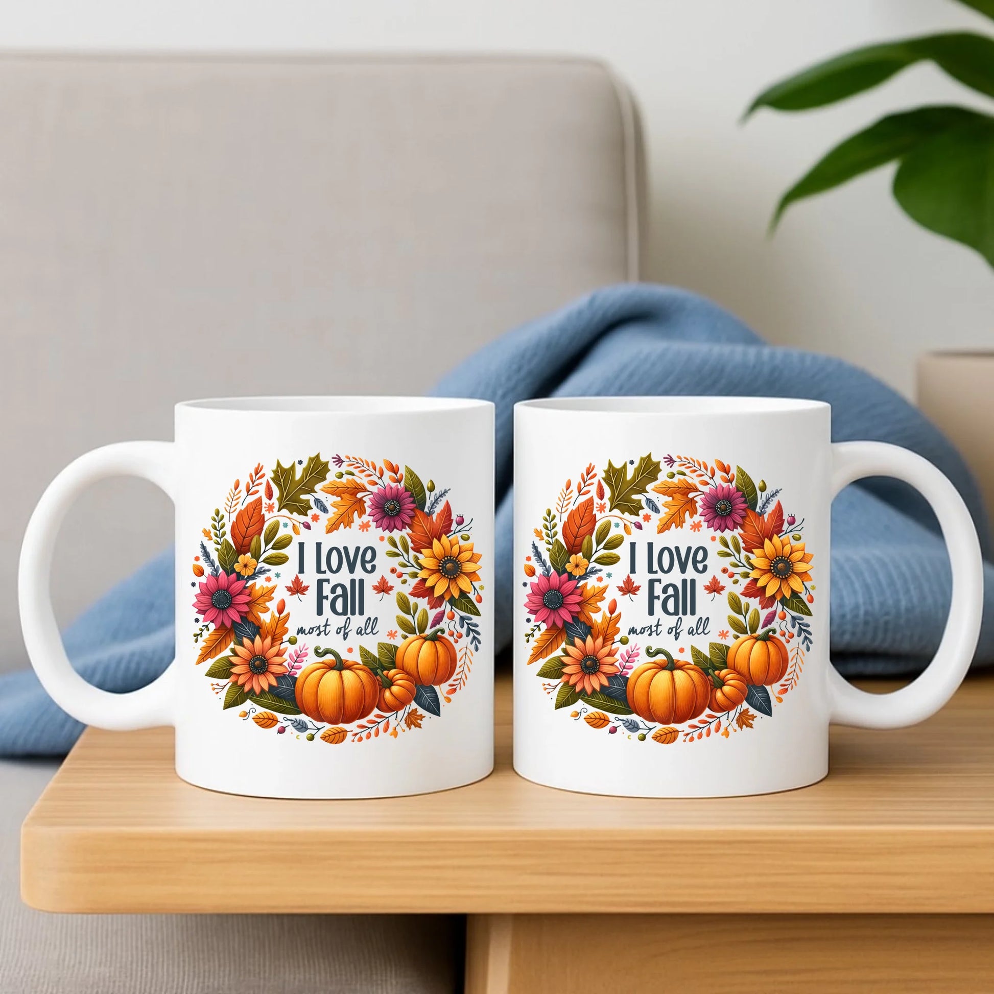 Kubek jesienny jesienny - Kocham jesień - dynia z liśćmi JS03 - StoryCups.pl