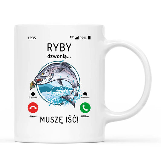Ryby dzwonią muszę iść | Kubek wędkarza D37 - StoryCups.pl