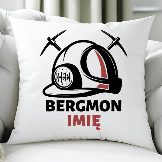 Bergmon imię | Personalizowana poduszka dla górnika na prezent Barbórka G07 - StoryCups.pl