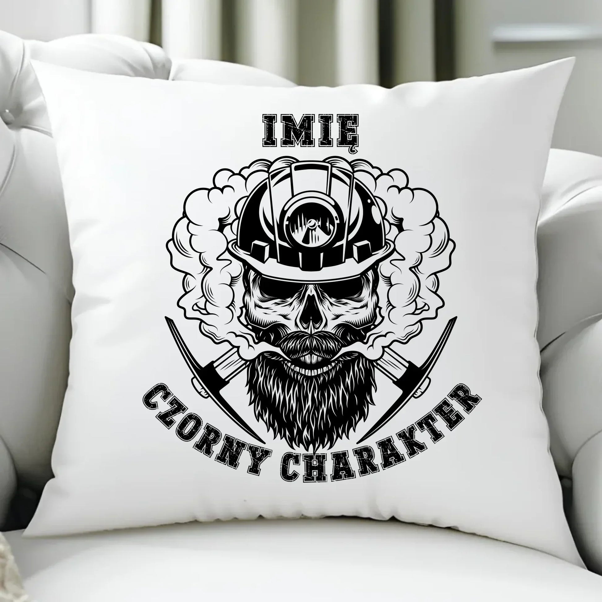 Czorny charakter imię | Personalizowana poduszka dla górnika na prezent G06 - StoryCups.pl