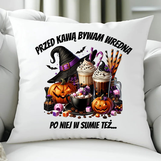 Przed kawą bywam wredna | Poduszka na Halloween HL30 - StoryCups.pl