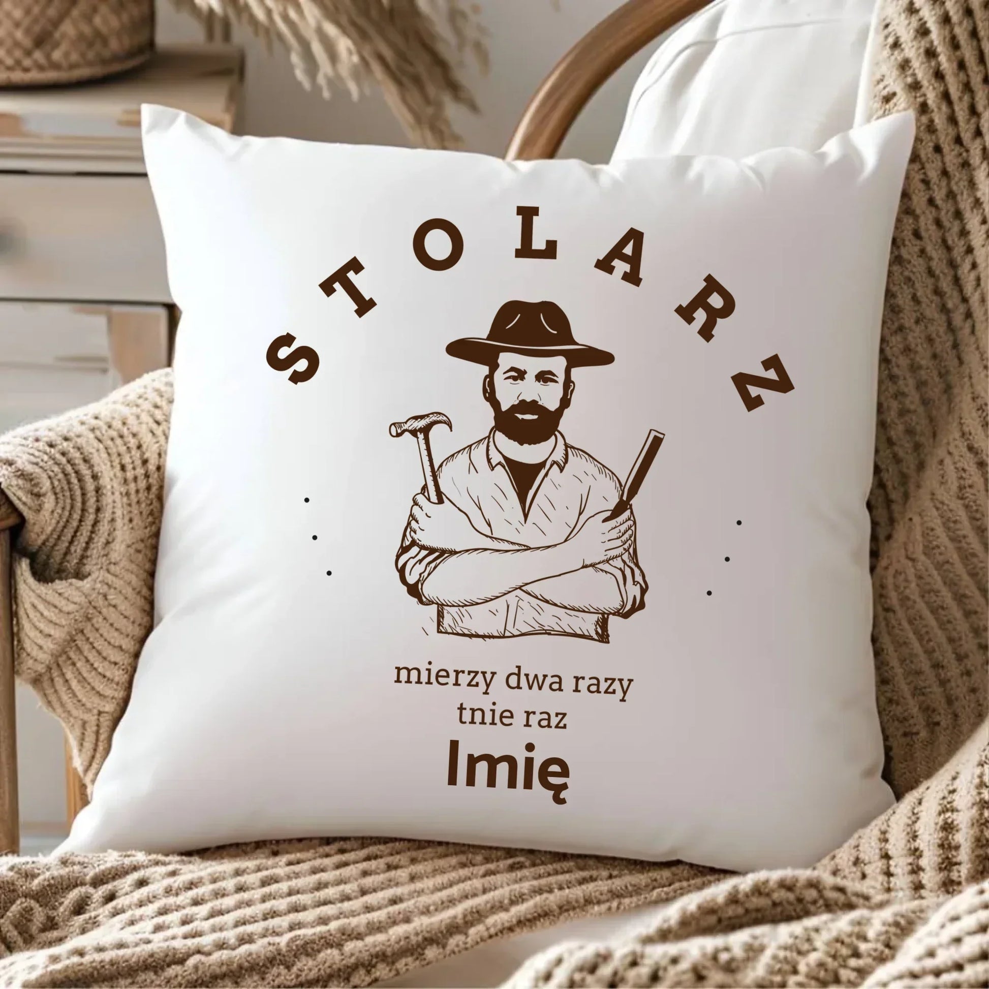 Stolarz mierzy dwa razy tnie raz | Poduszka dla stolarza ZS02 - StoryCups.pl