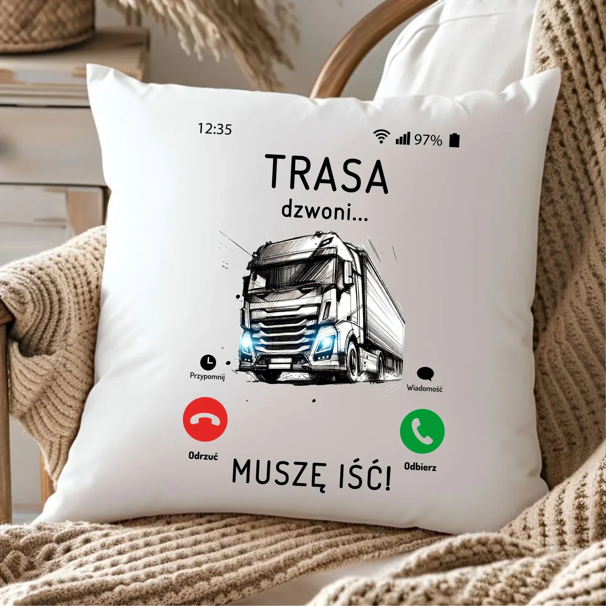 Trasa dzwoni muszę iść | Poduszka dla kierowcy tira ZKT03 - StoryCups.pl