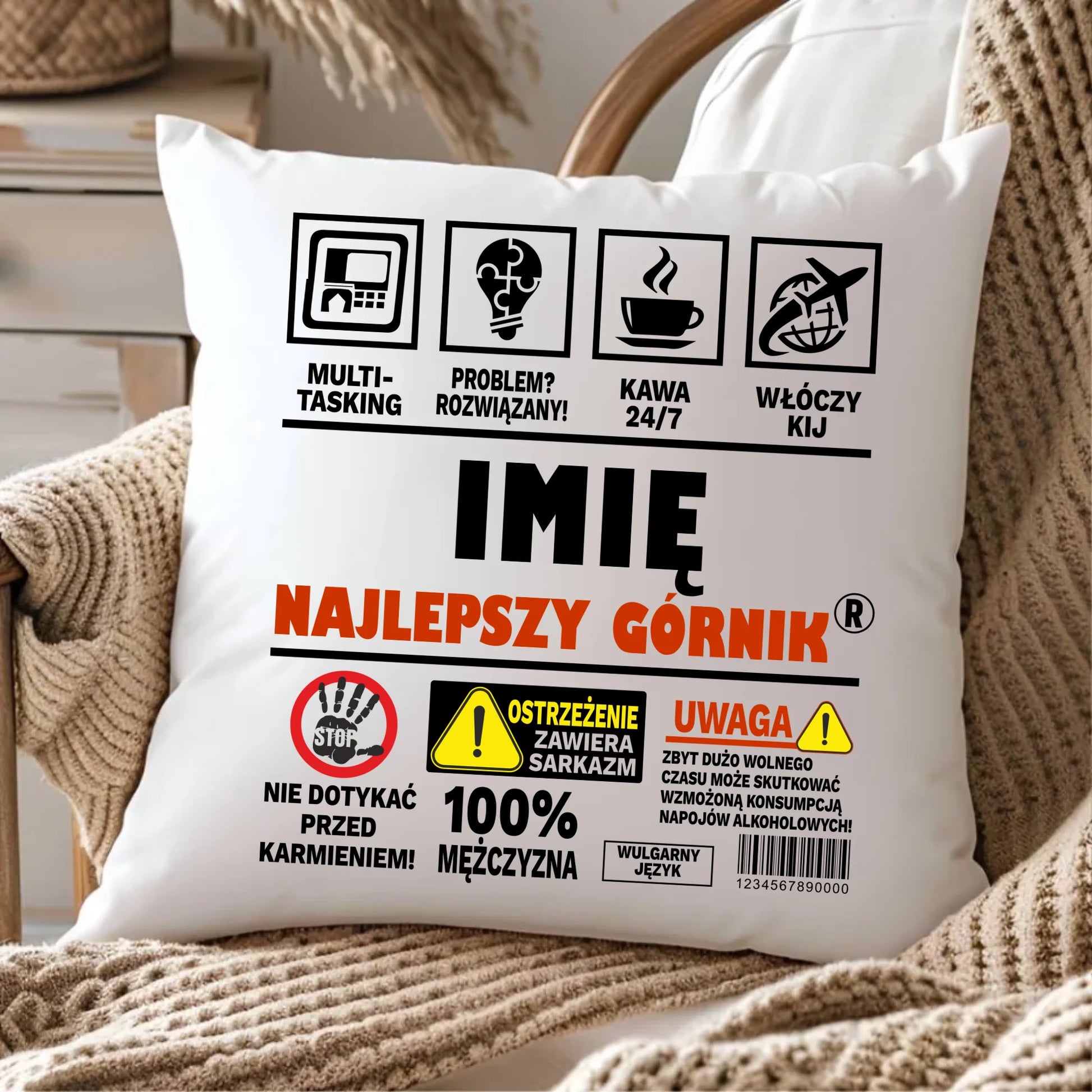 Poduszka - prezent dla górnika - Najlepszy górnik 24/7 - personalizowana G11 - StoryCups.pl