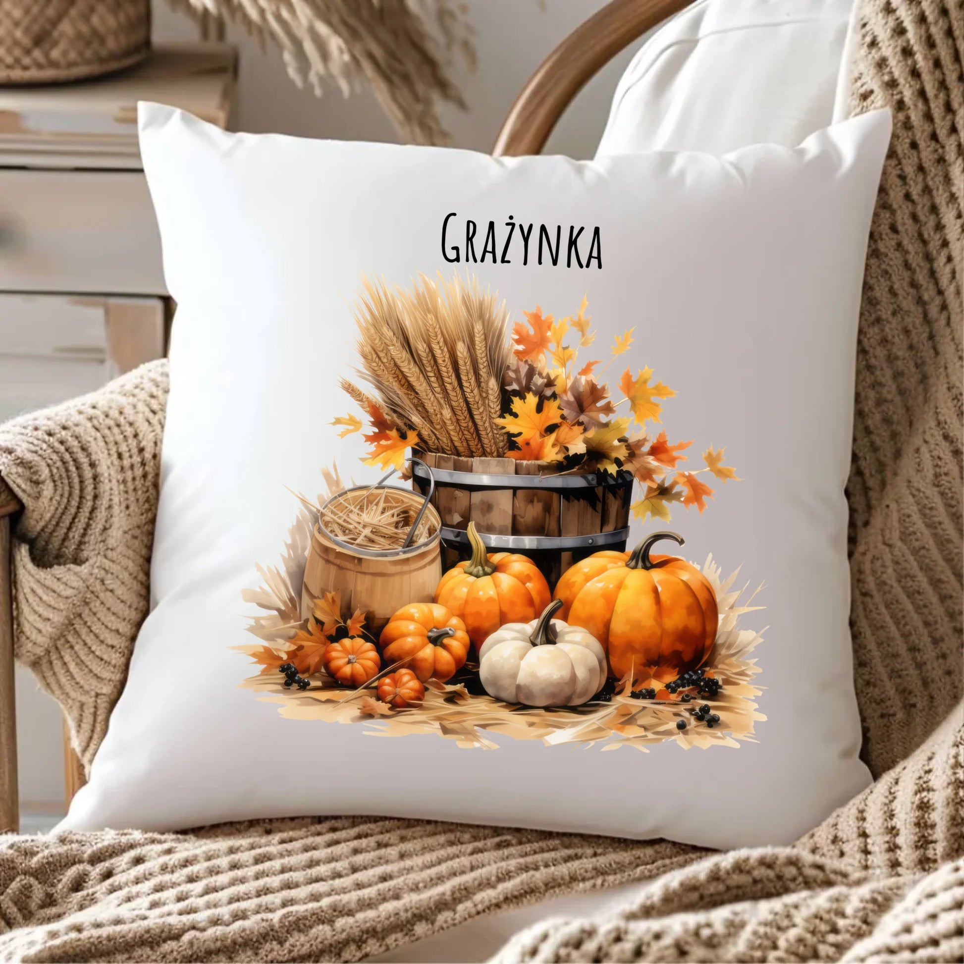 Poduszka na jesień - Harvest vibes - personalizowana JS09 - StoryCups.pl