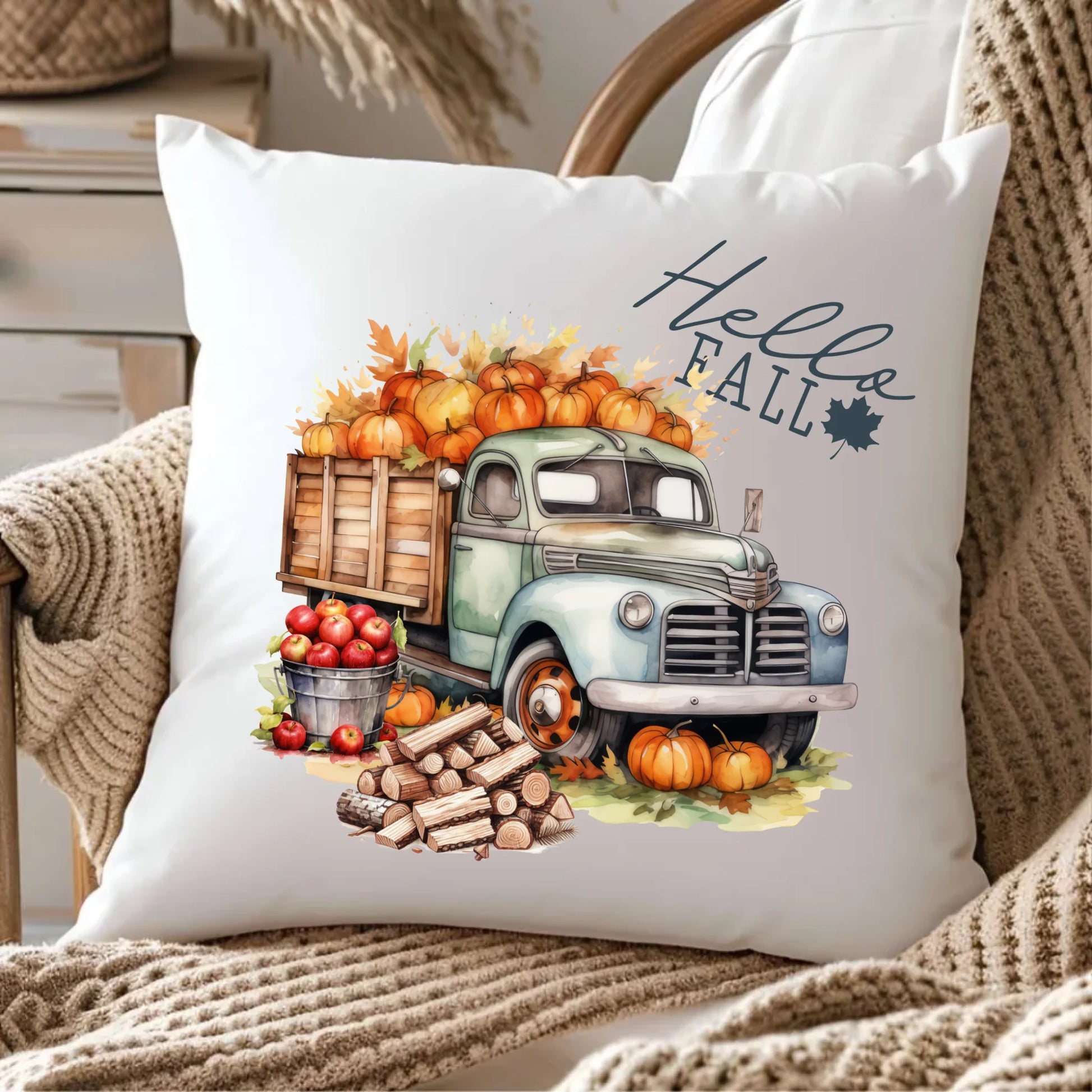 Poduszka jesienna – Hello Fall ciężarówka z dyniami JS08 - StoryCups.pl