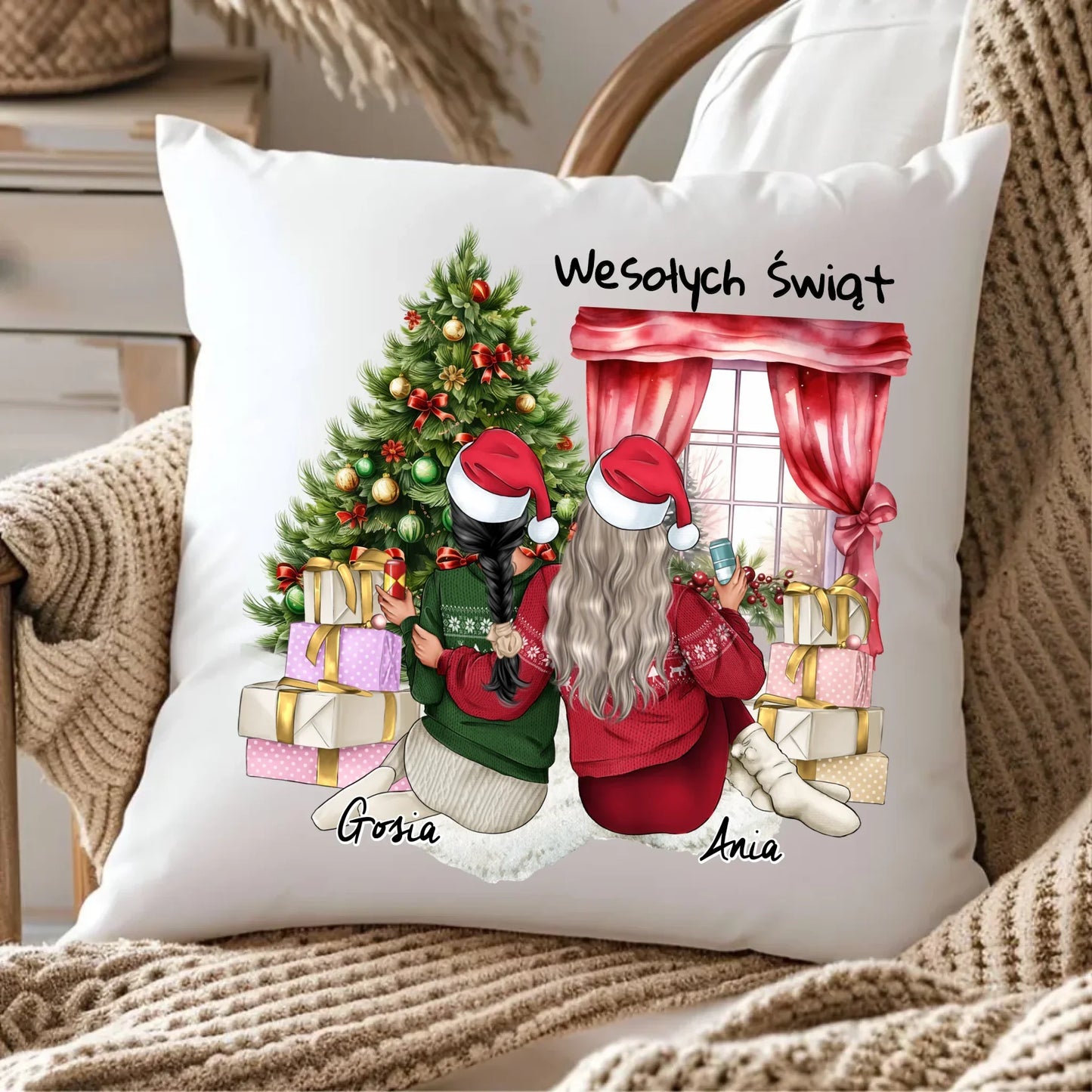 Personalizowane przyjaciółki Święta | Świąteczna poduszka dla przyjaciółek P06 - StoryCups.pl