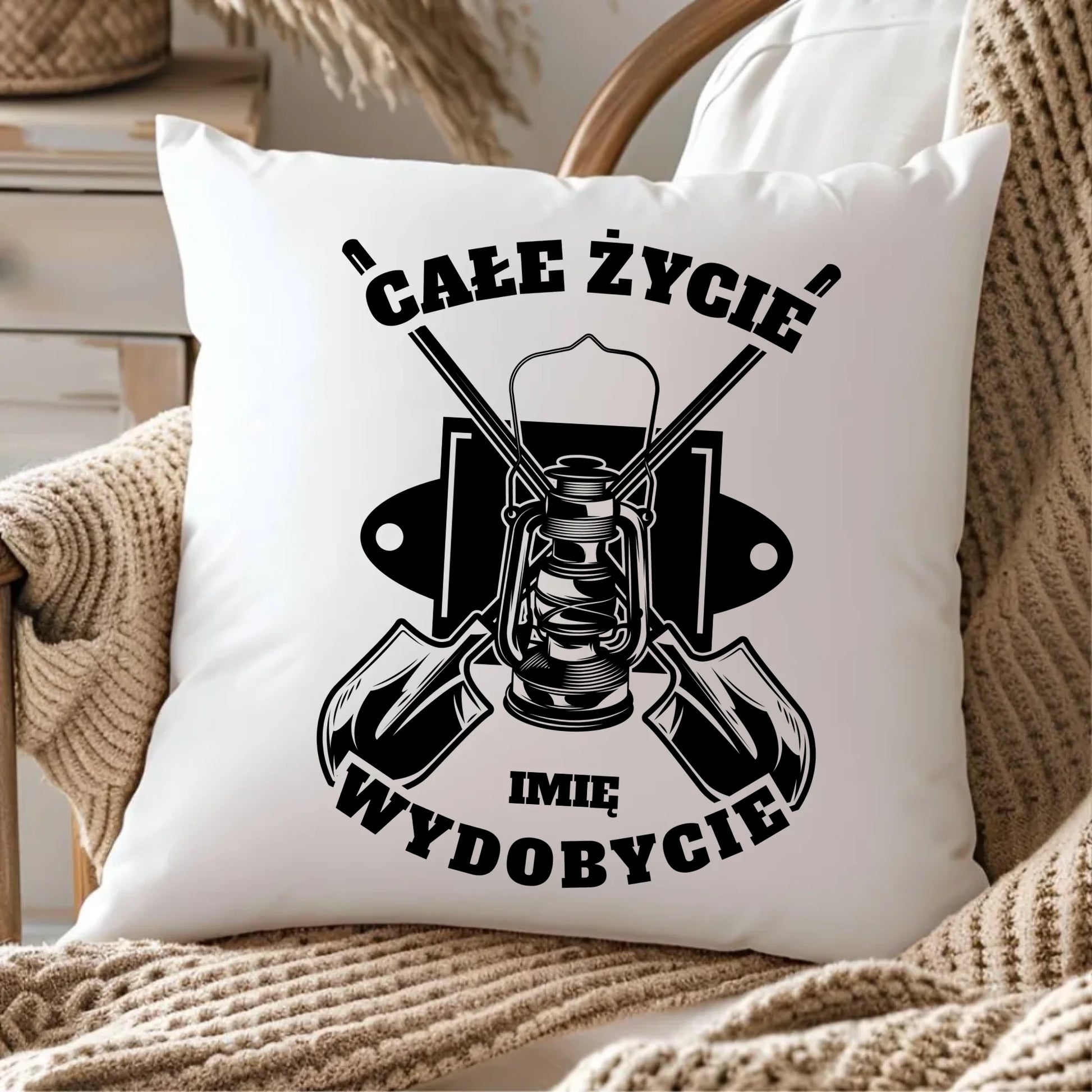 Poduszka - prezent dla górnika - Całe życie wydobycie - personalizowana G01 - StoryCups.pl