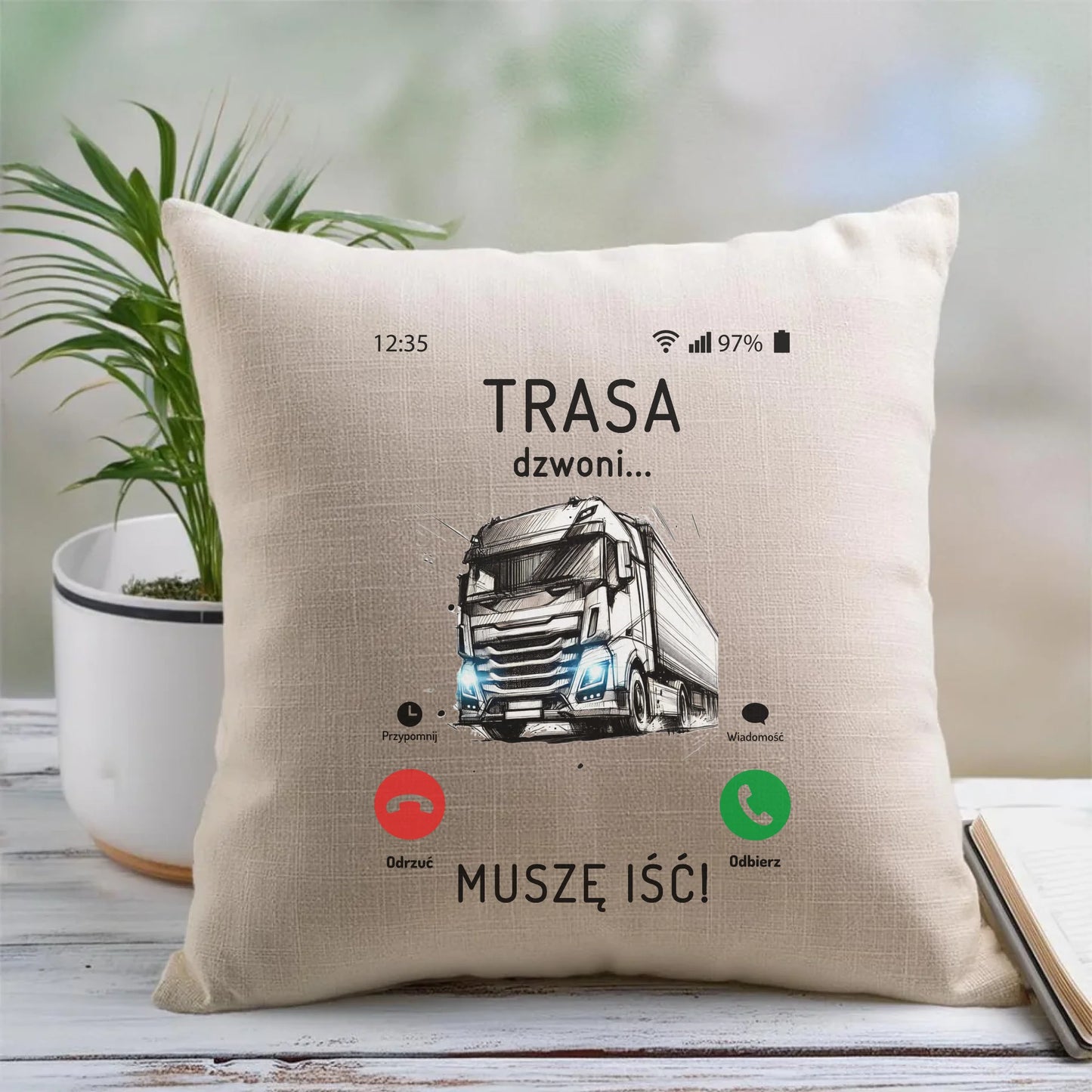 Lniana poduszka z nadrukiem na prezent 45cm