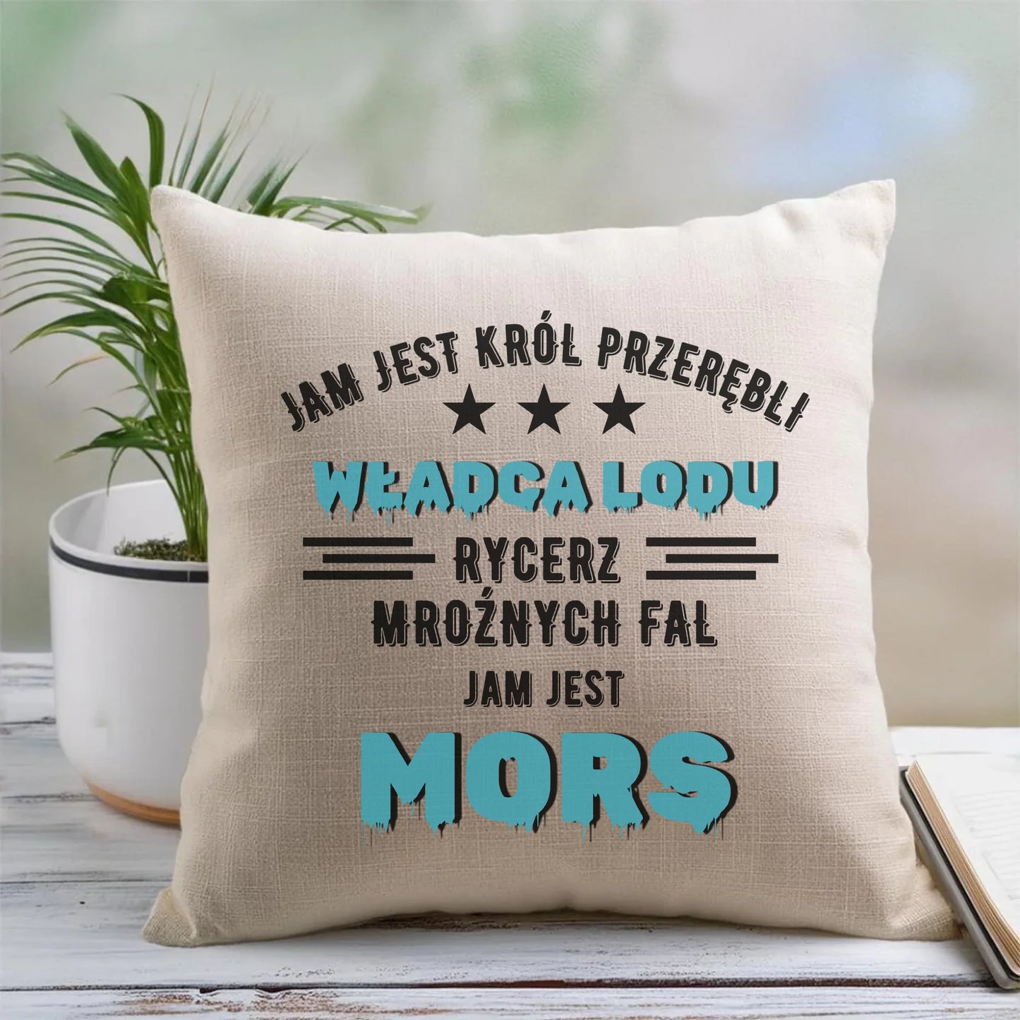 Lniana poduszka z nadrukiem na prezent 45cm