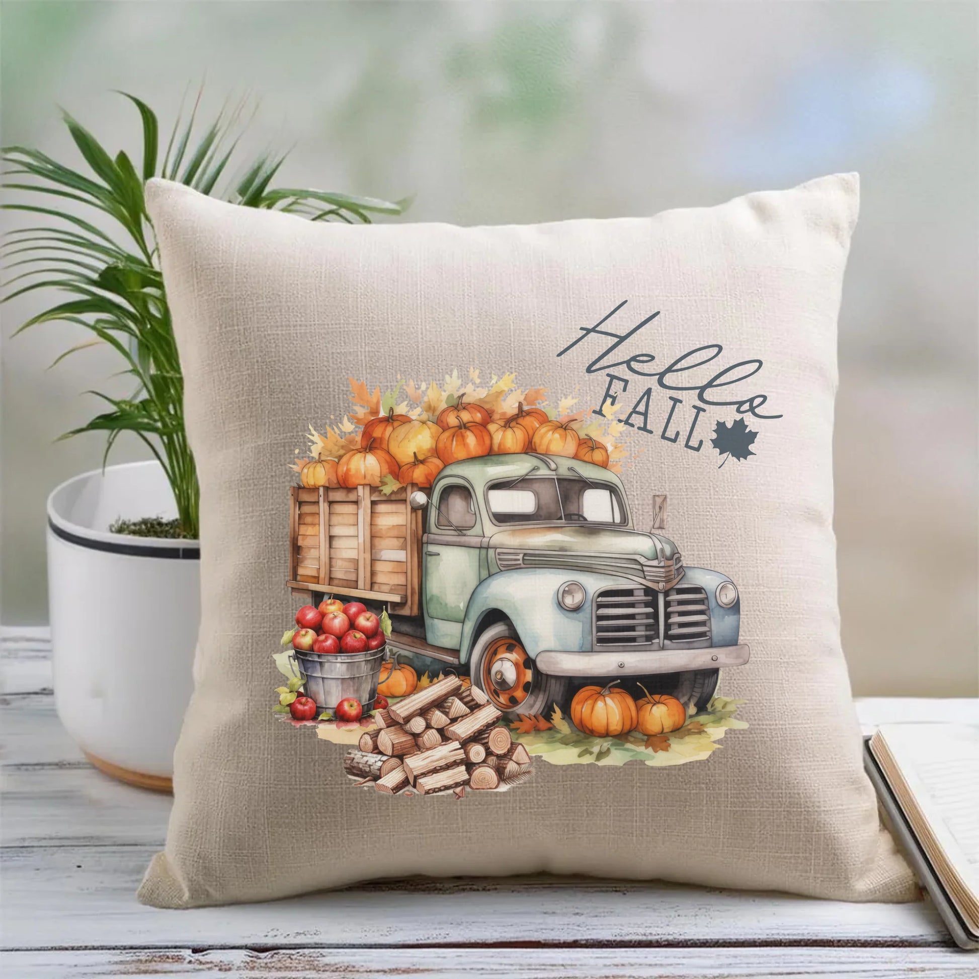 Poduszka jesienna – Hello Fall ciężarówka z dyniami JS08 - StoryCups.pl