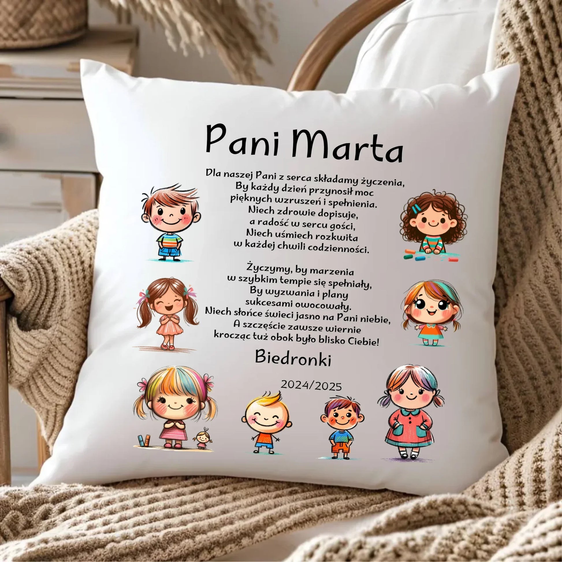 Przedszkolaki | Personalizowana poduszka prezent dla nauczycielki N03 - StoryCups.pl