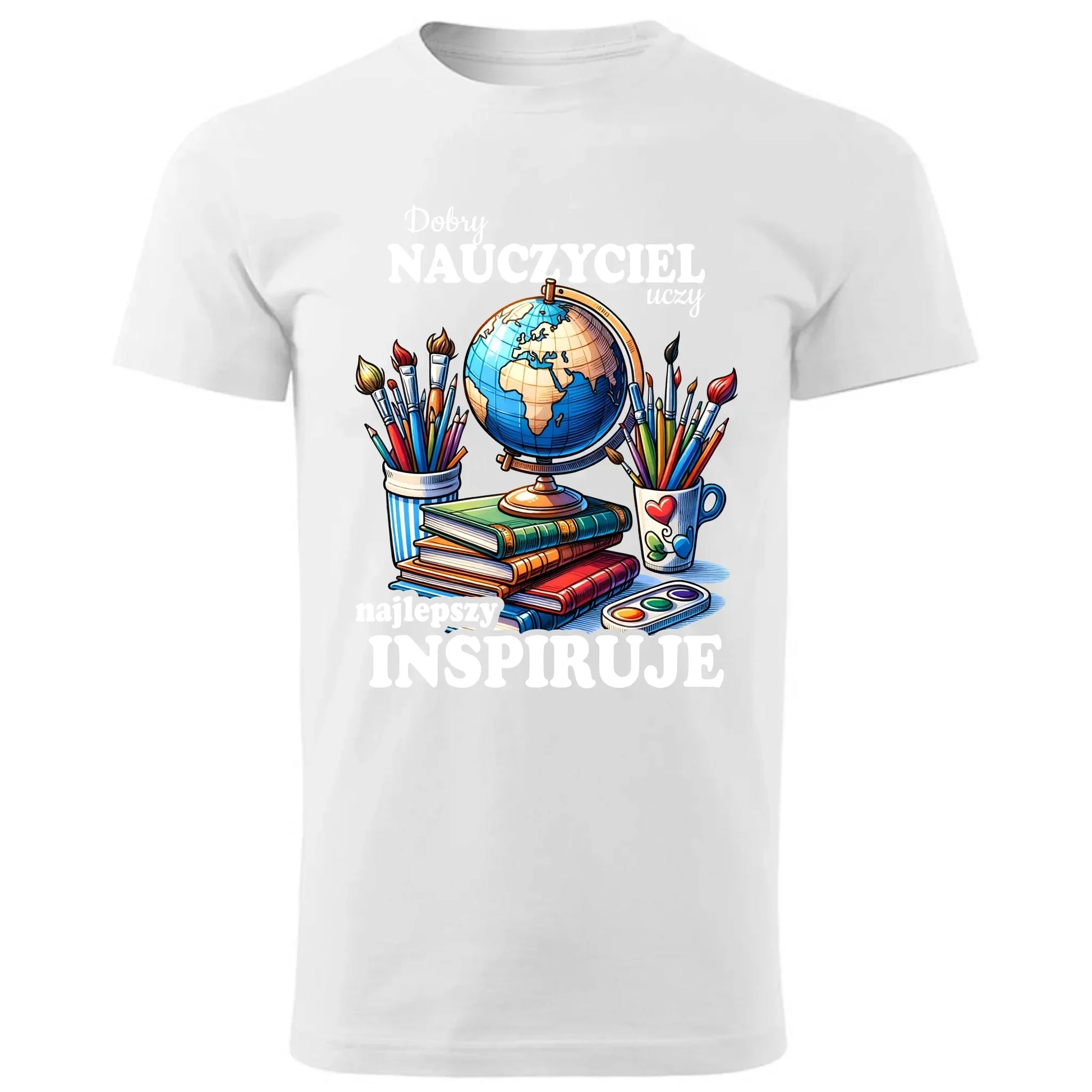 Najlepszy nauczyciel inspiruje | Koszulka męska prezent dla nauczyciela N72 - StoryCups.pl
