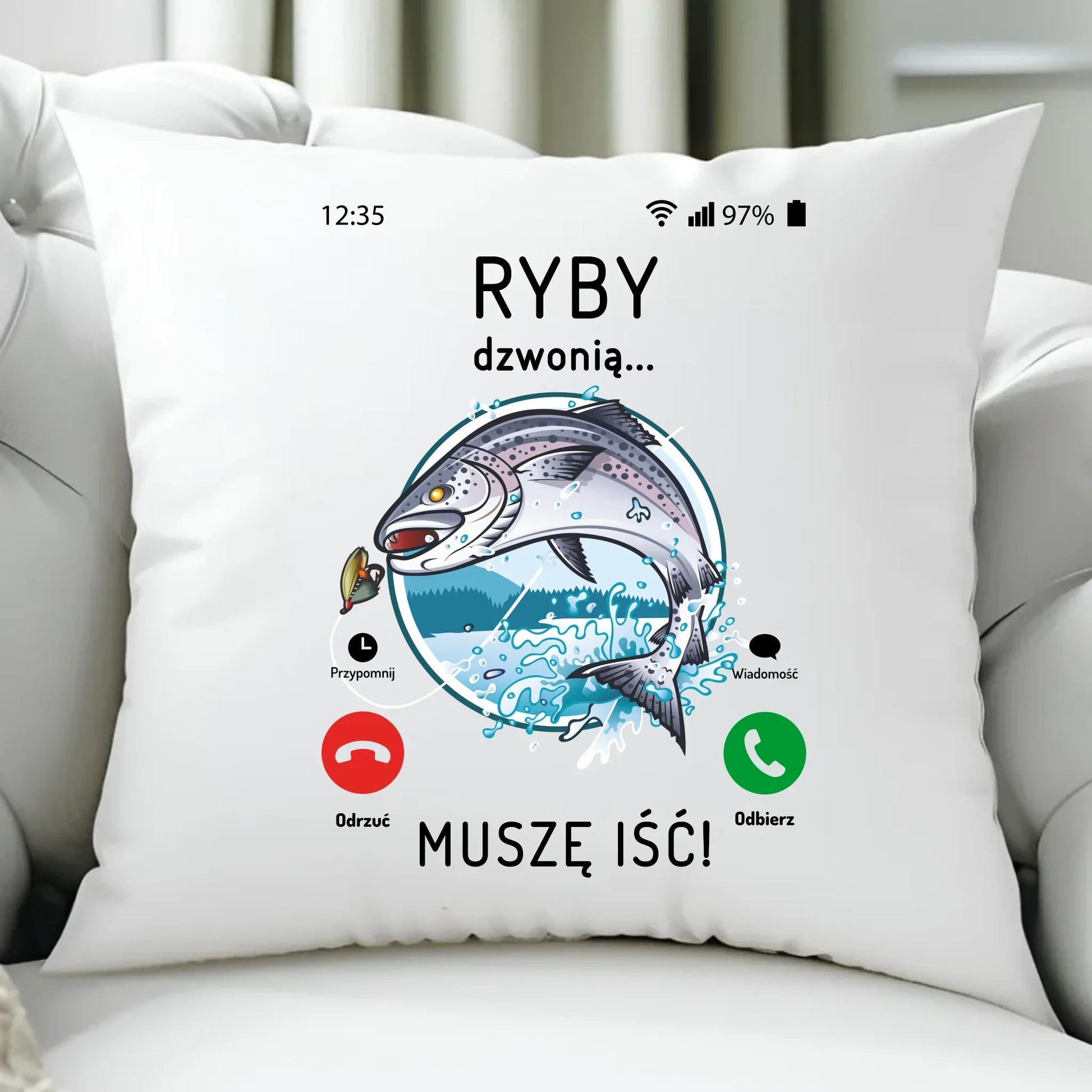 Ryby dzwonią muszę iść | Poduszka dla wędkarza D37 - StoryCups.pl