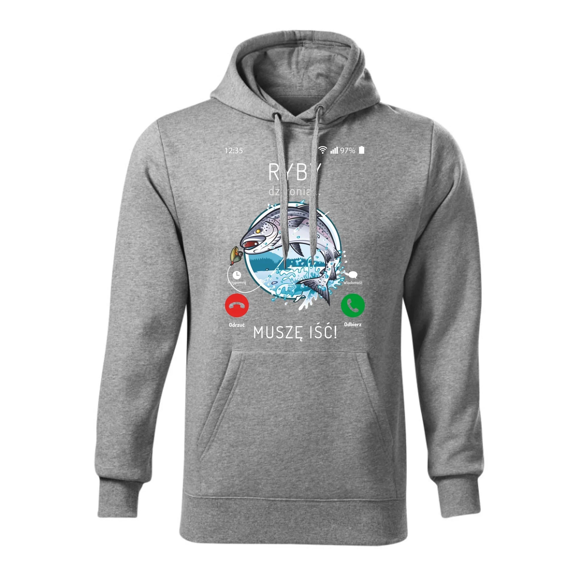 Ryby dzwonią muszę iść | Bluza męska z kapturem dla wędkarza D37 - StoryCups.pl
