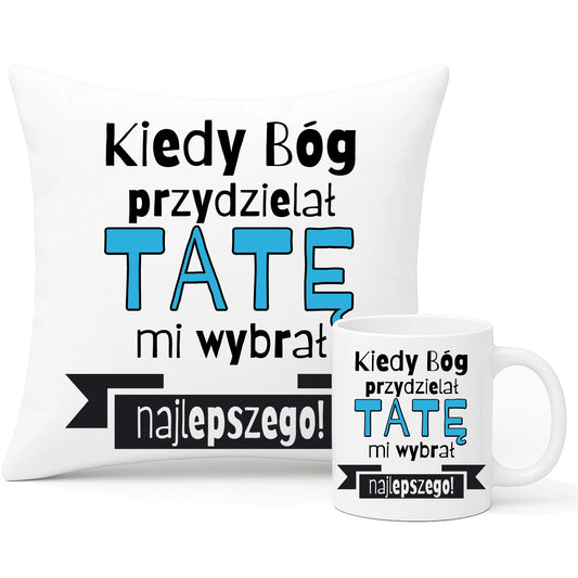 Wyjątkowy prezent dla taty zestaw poduszka i kubek