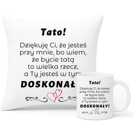 Wyjątkowy prezent dla taty zestaw poduszka i kubek