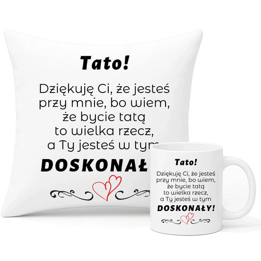 Tato jesteś doskonały | Zestaw poduszka i kubek dla taty DT19 - StoryCups.pl