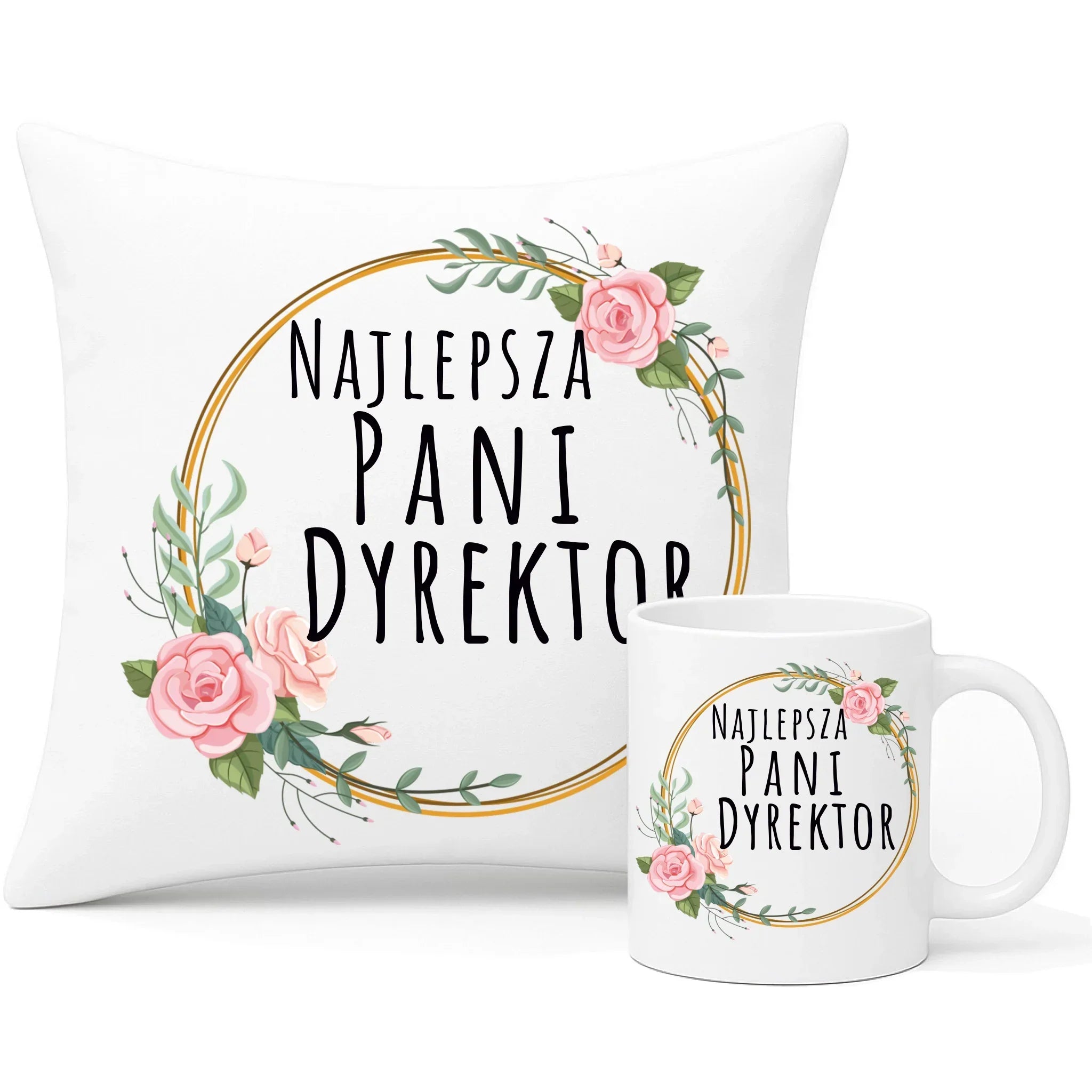 Pani Dyrektor | Zestaw poduszka i kubek prezent dla dyrektorki szkoły N77 - StoryCups.pl