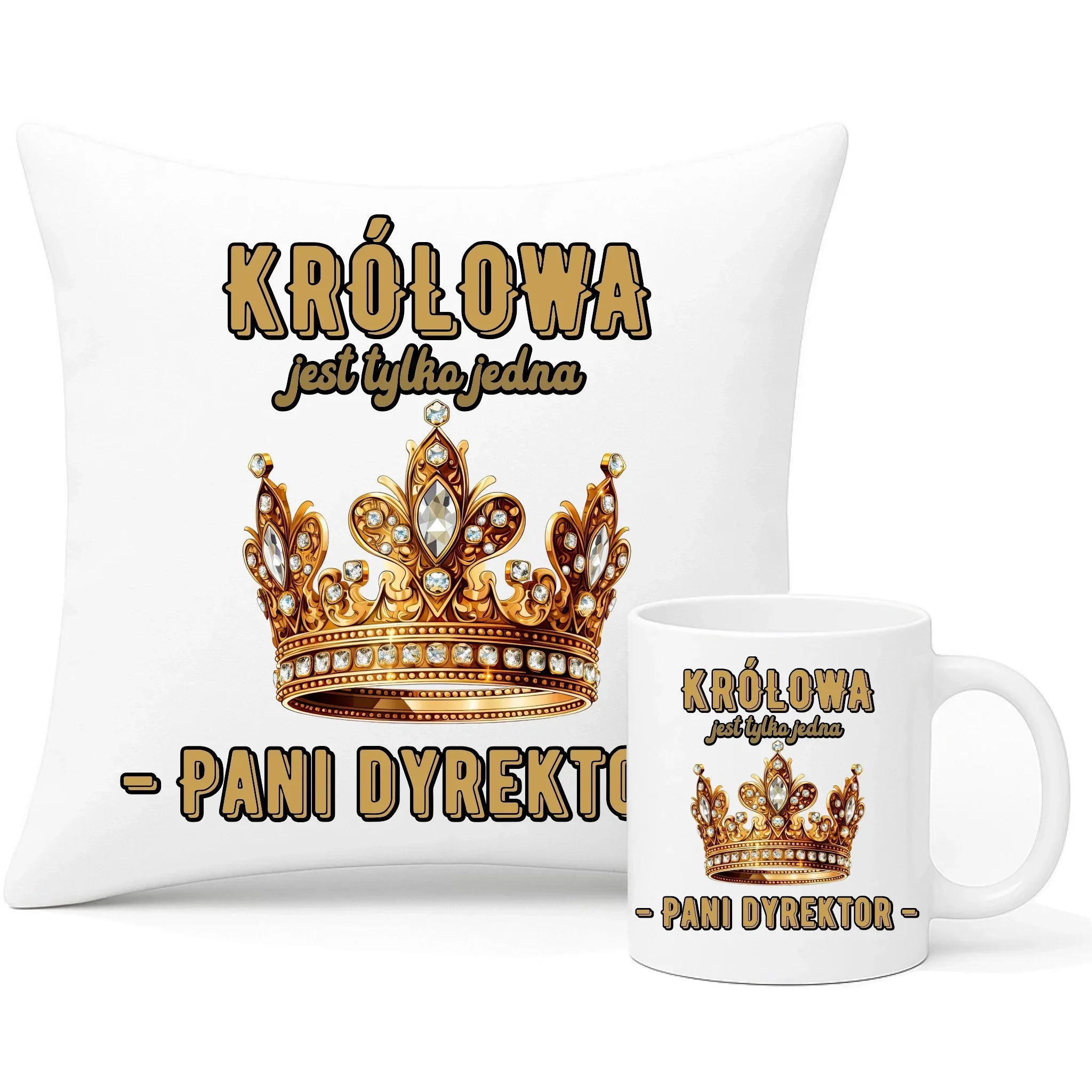 Królowa jest tylko jedna | Zestaw poduszka i kubek prezent dla dyrektorki szkoły N78 - StoryCups.pl