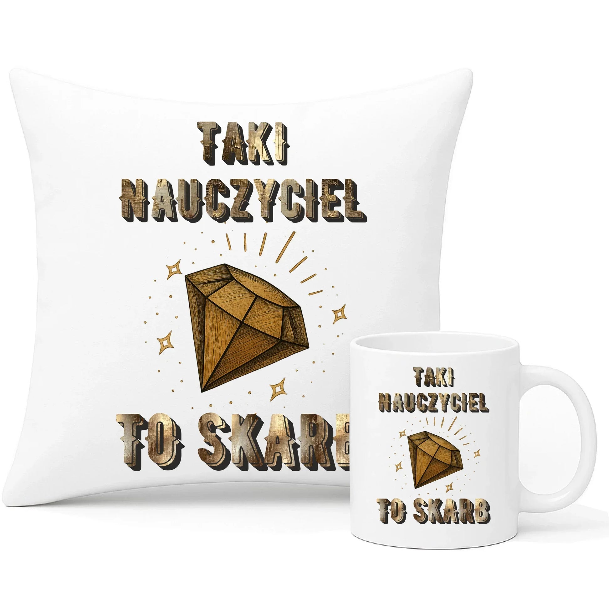 Taki nauczyciel to skarb | Zestaw poduszka i kubek dla nauczyciela N85 - StoryCups.pl