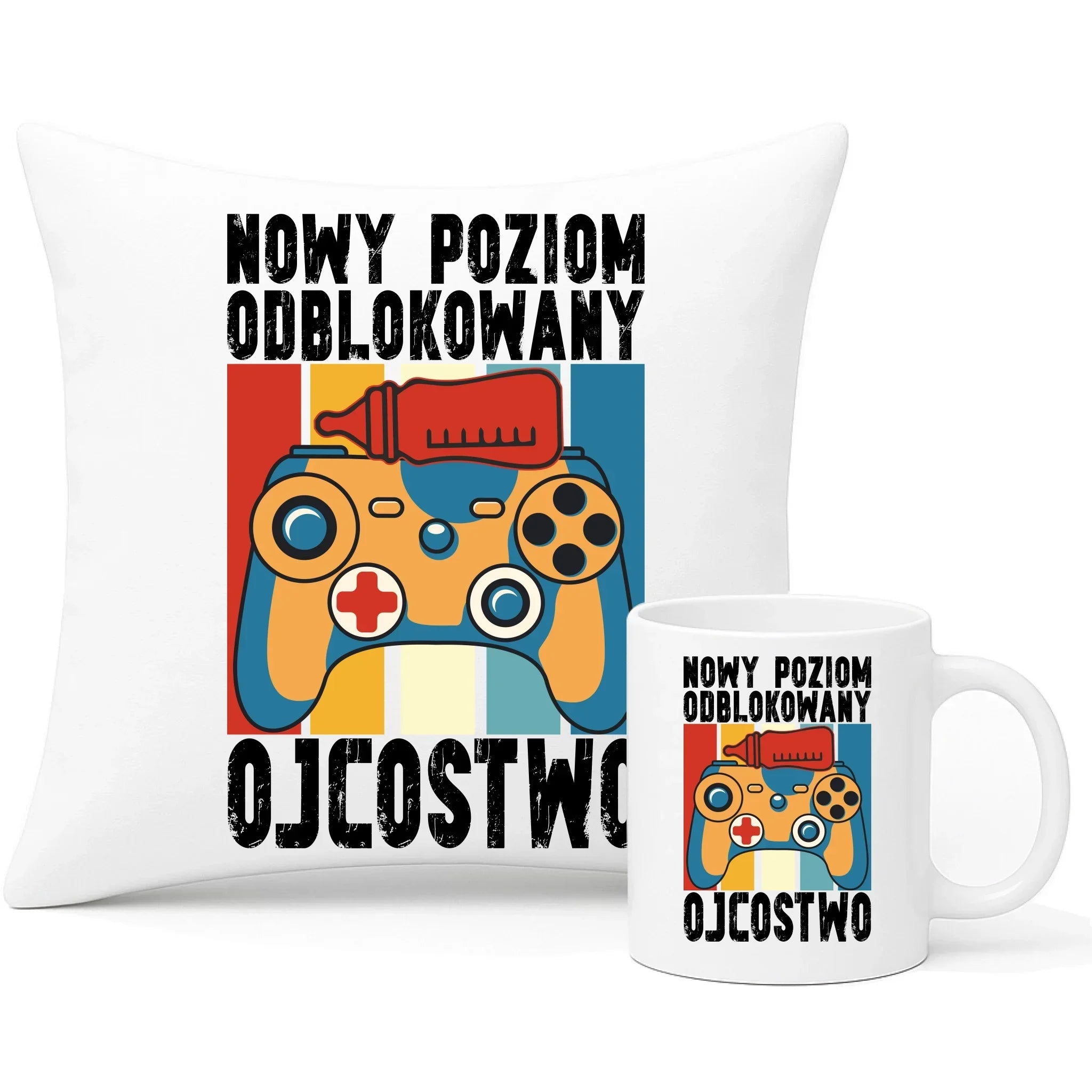 Nowy poziom odblokowany Ojcostwo | Zestaw poduszka i kubek dla taty DT24 - StoryCups.pl