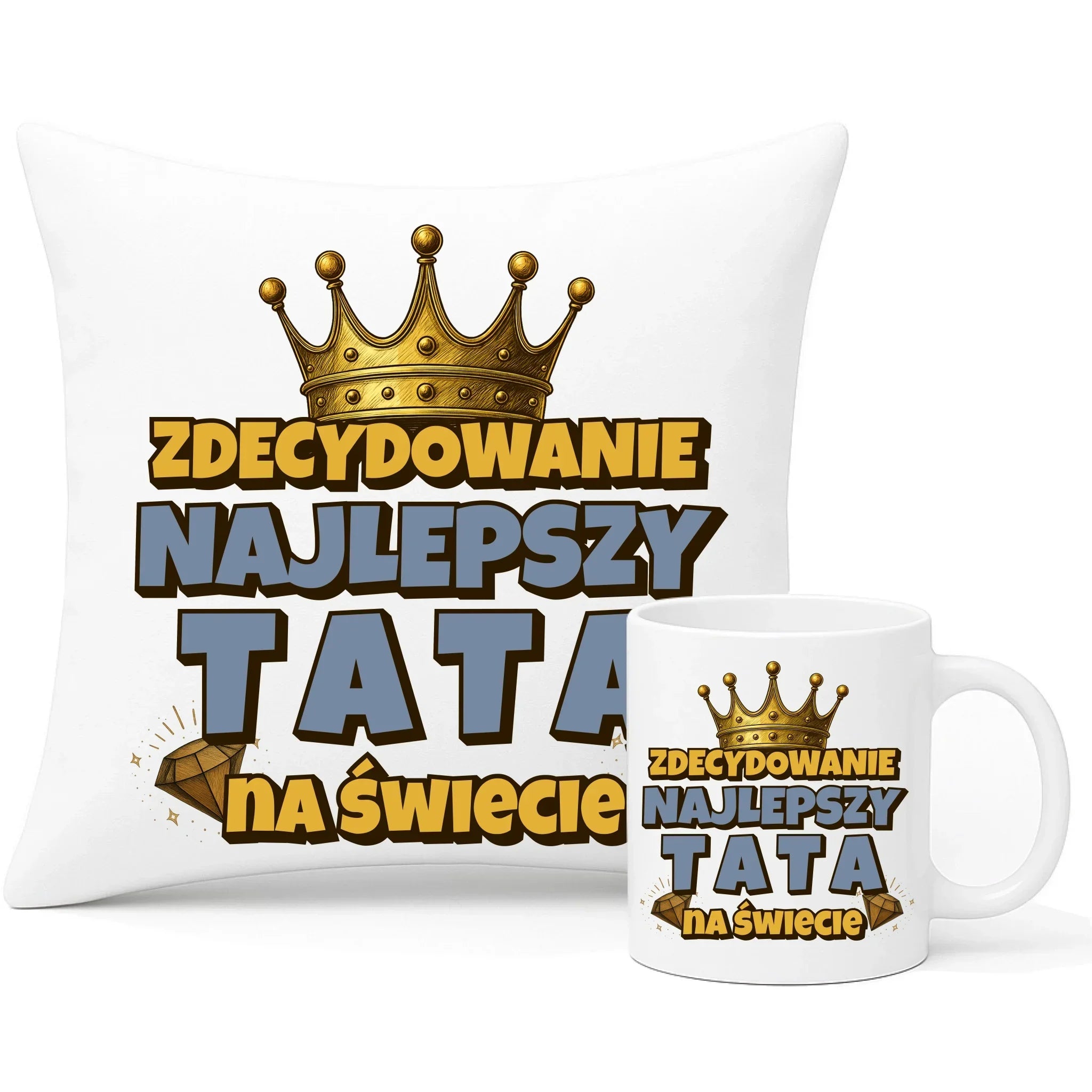 Zdecydowanie najlepszy tata na świecie | Zestaw poduszka i kubek dla taty DT25 - StoryCups.pl