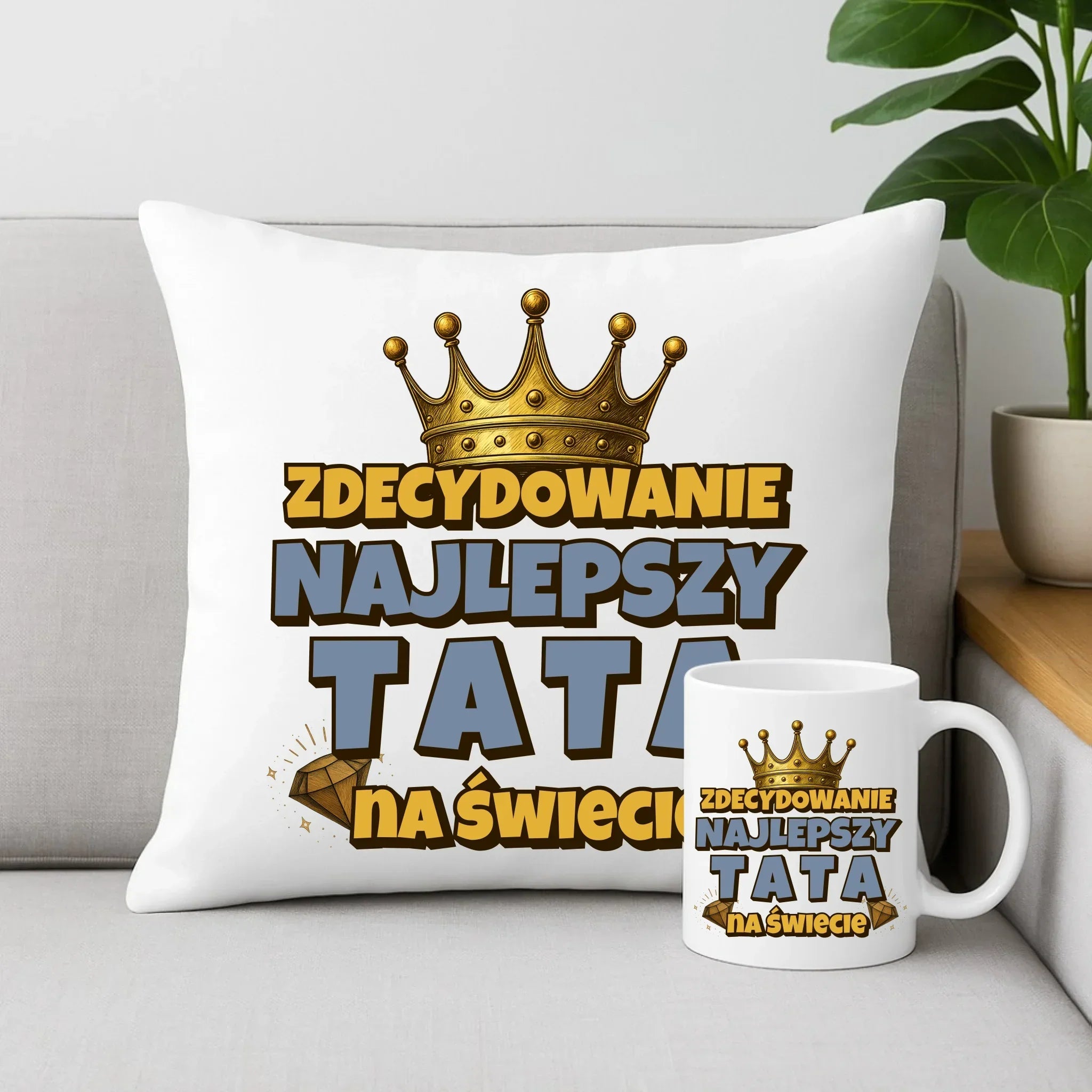 Zdecydowanie najlepszy tata na świecie | Zestaw poduszka i kubek dla taty DT25 - StoryCups.pl