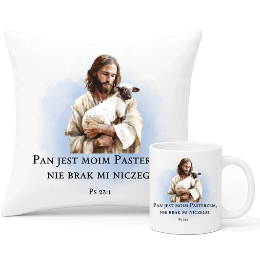 Zestaw poduszka i kubek PAN JEST MOIM PASTERZEM DU03 - StoryCups.pl